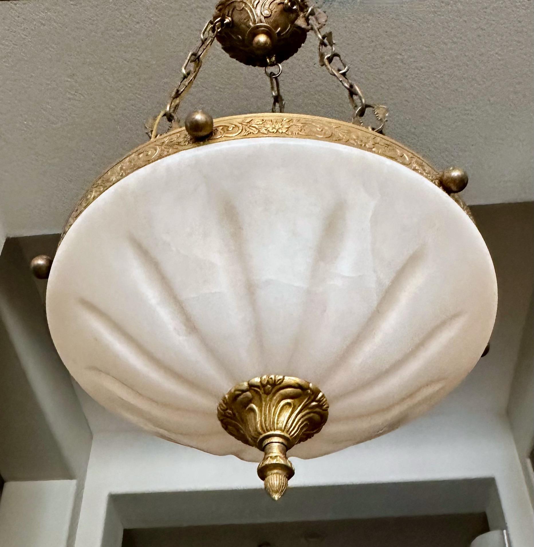 French Directoire Style Alabaster Chandelier Pendant Light For Sale 4