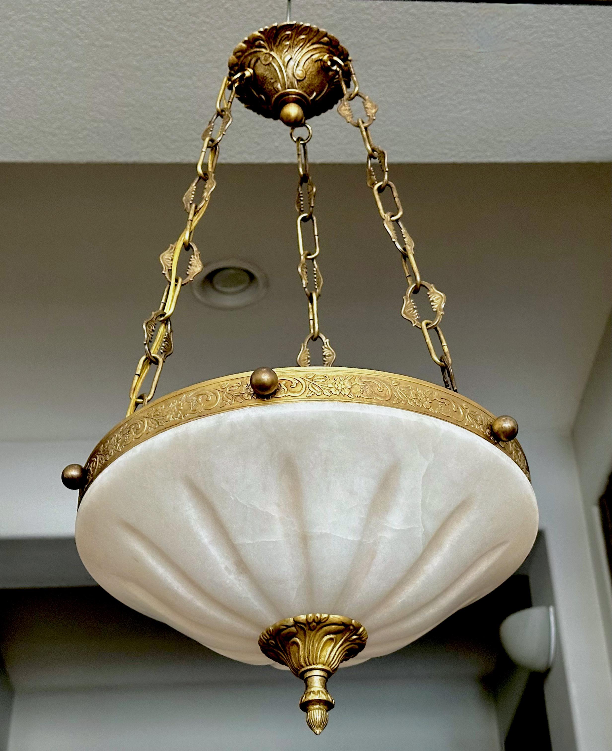 French Directoire Style Alabaster Chandelier Pendant Light For Sale 5