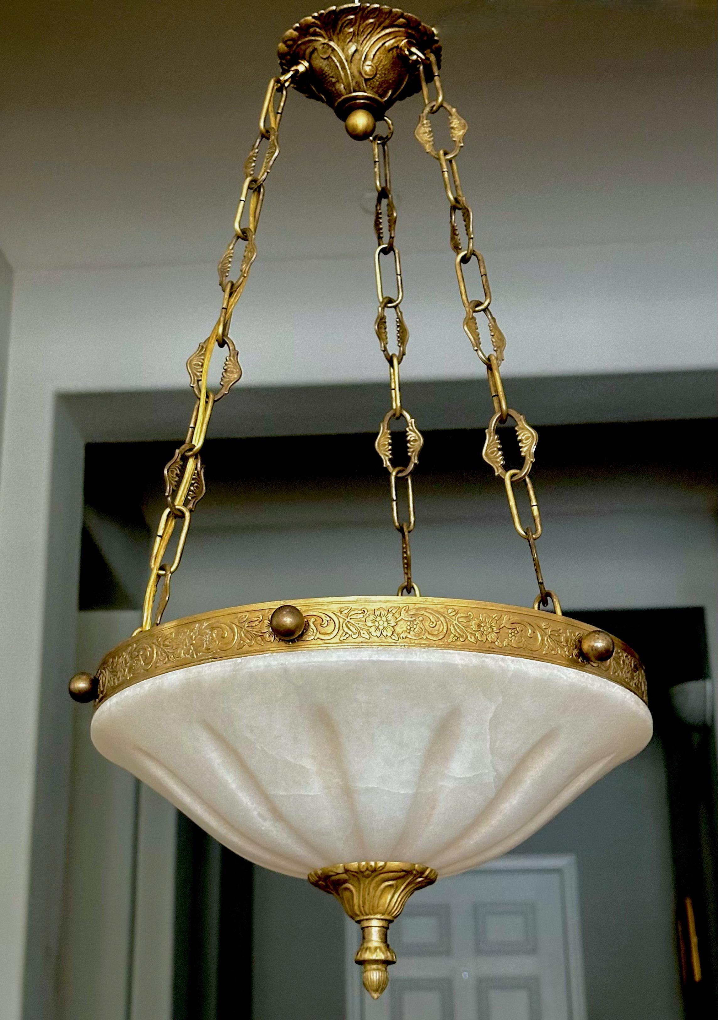 French Directoire Style Alabaster Chandelier Pendant Light For Sale 6