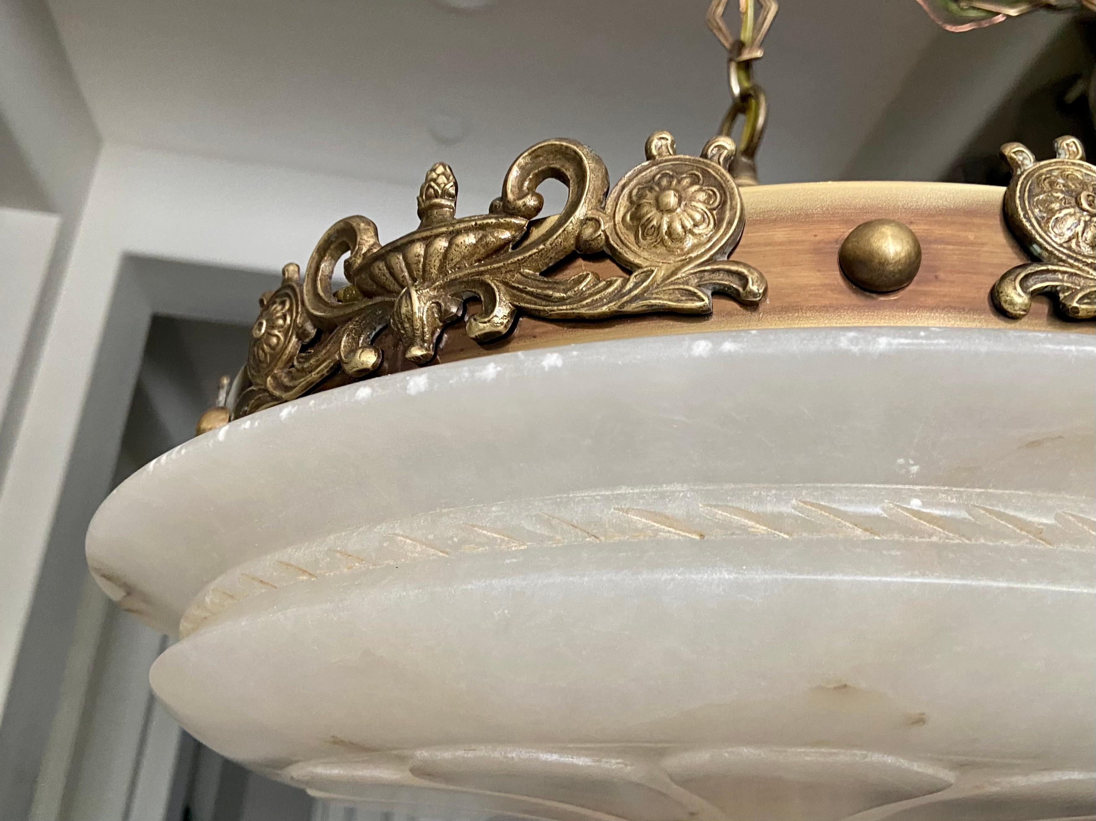 French Directoire Style Alabaster Chandelier Pendant Light 6