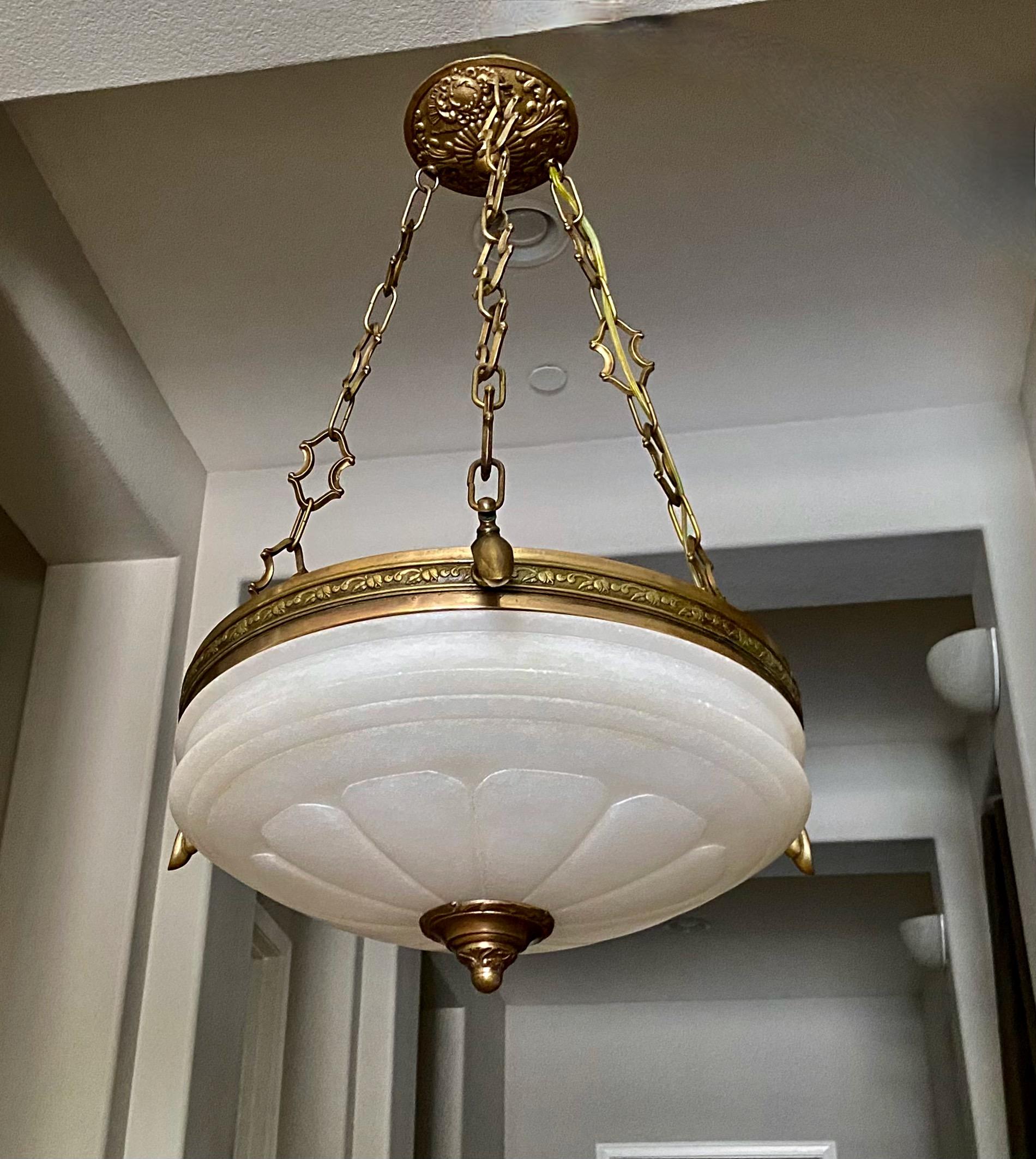 French Directoire Style Alabaster Chandelier Pendant Light 4