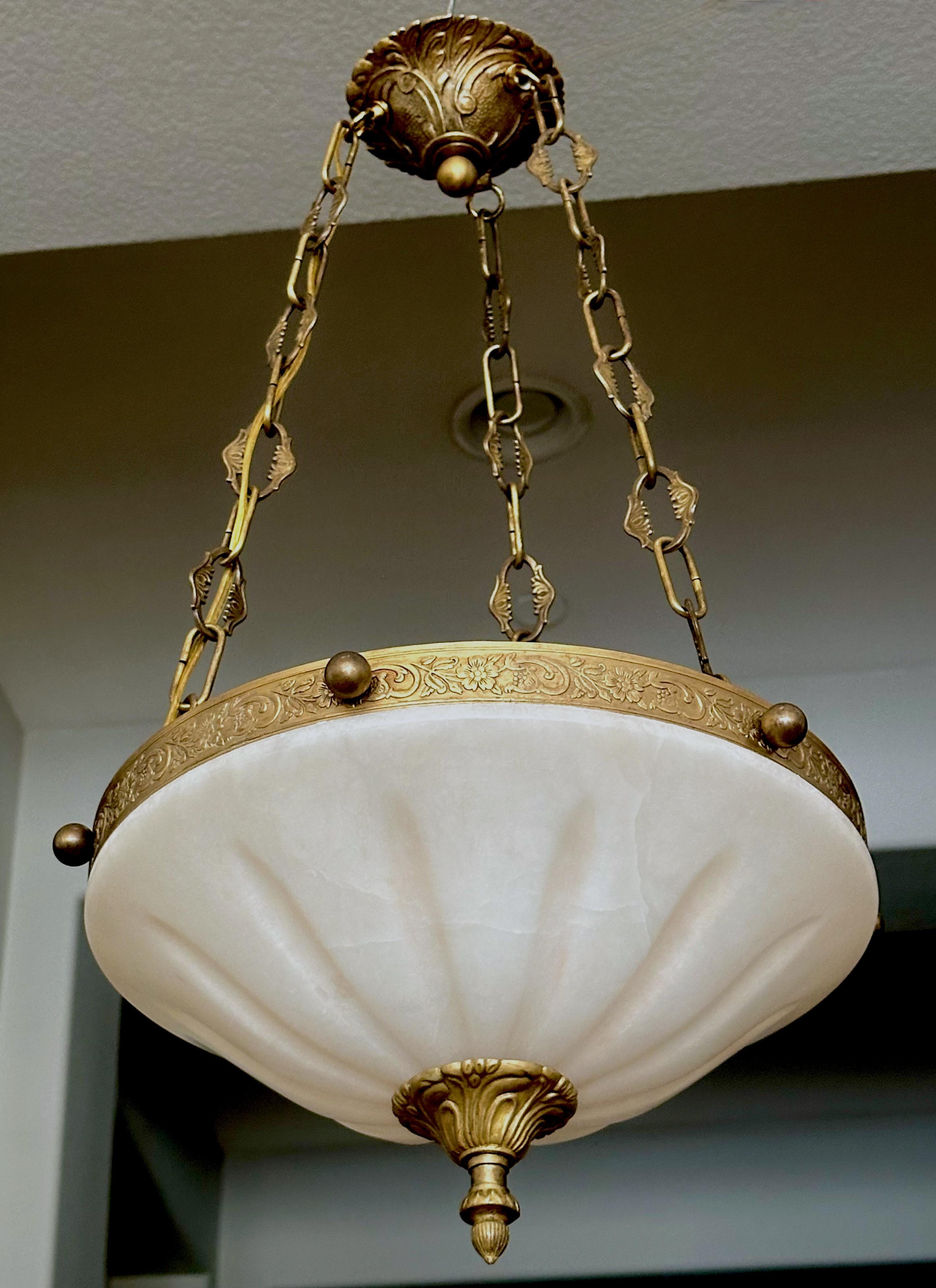 French Directoire Style Alabaster Chandelier Pendant Light For Sale 7