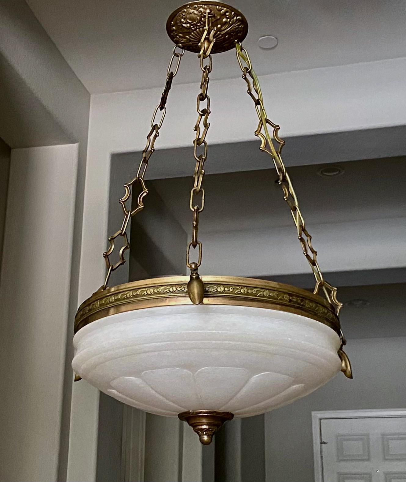 French Directoire Style Alabaster Chandelier Pendant Light 8