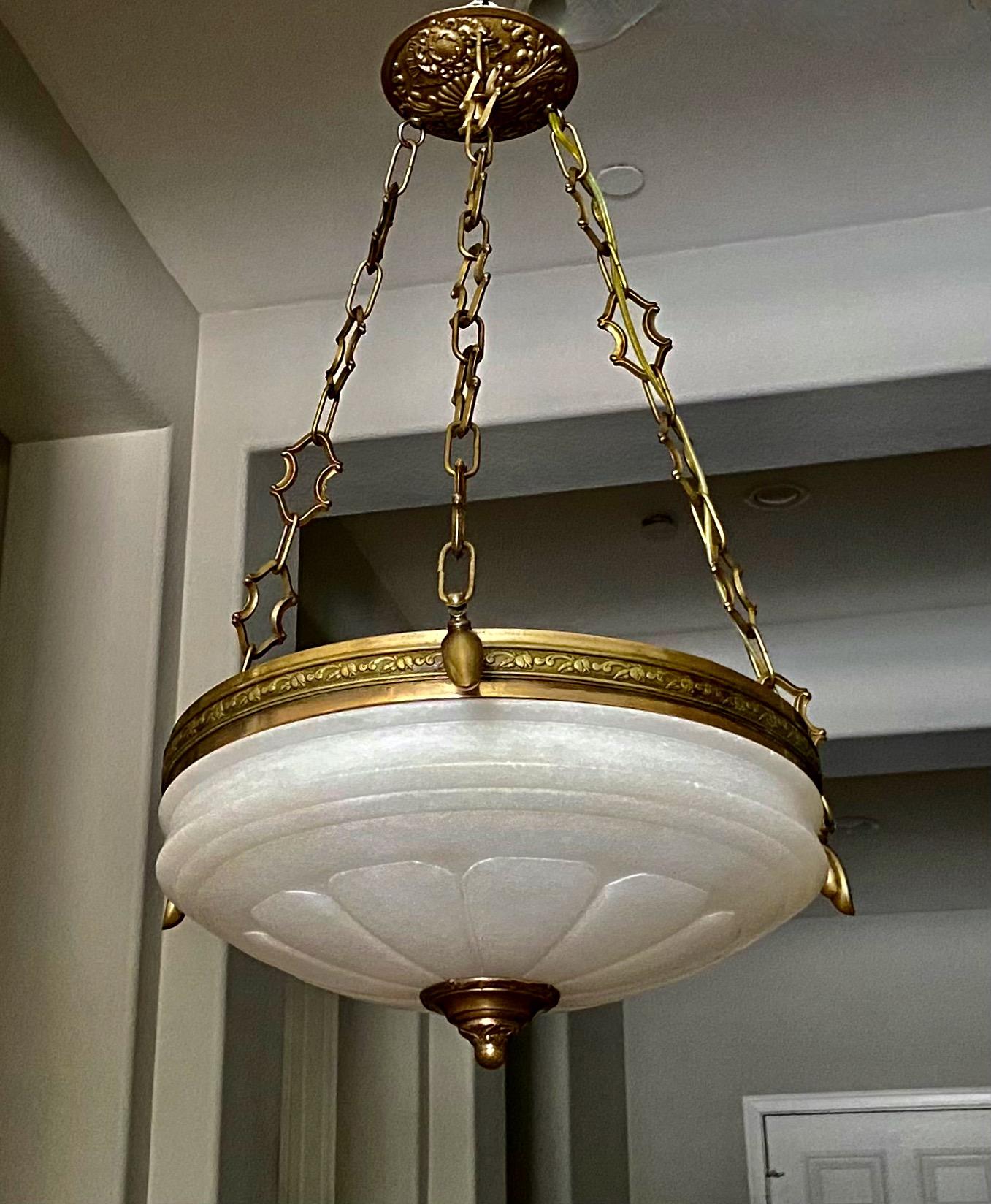 French Directoire Style Alabaster Chandelier Pendant Light 9