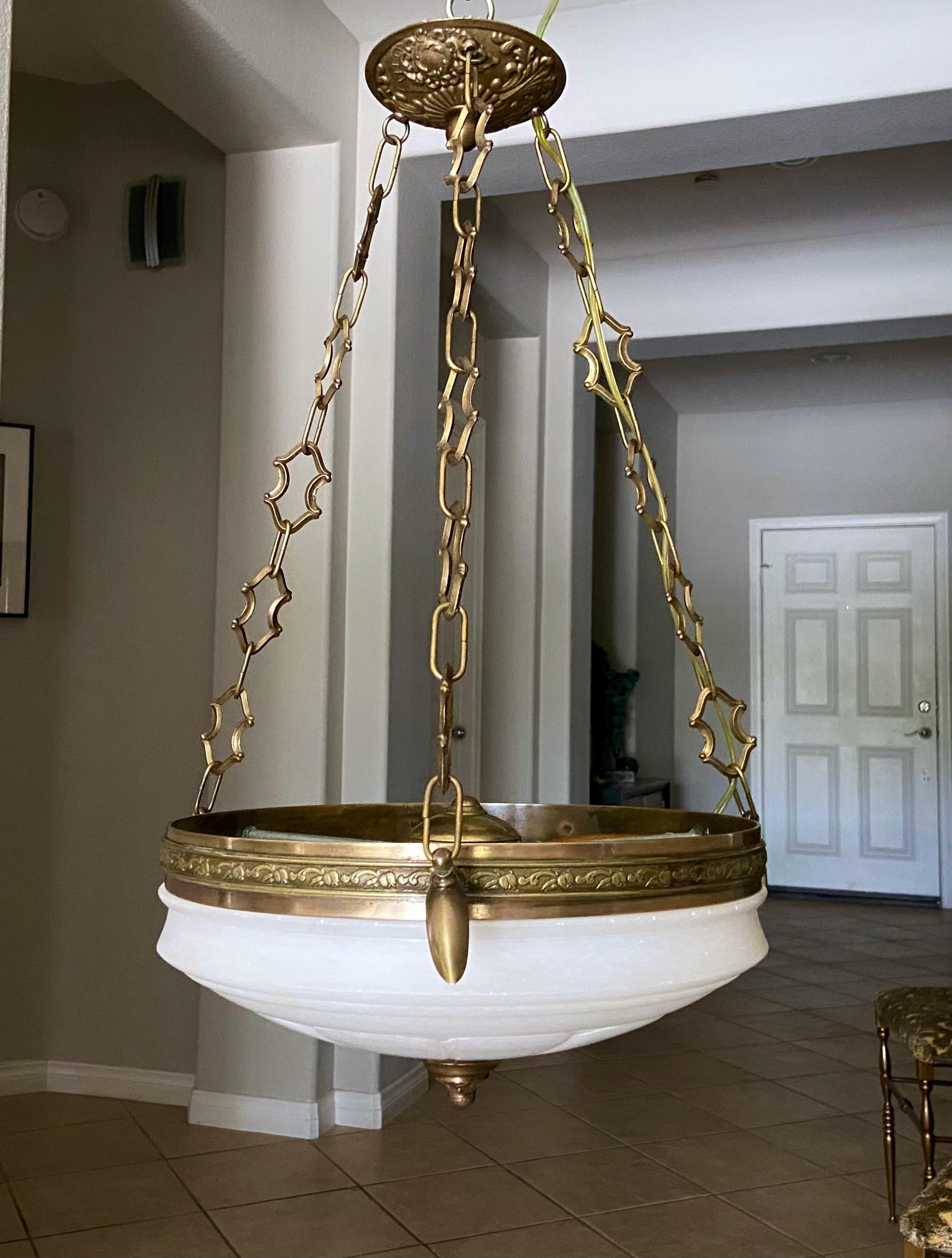 French Directoire Style Alabaster Chandelier Pendant Light 10