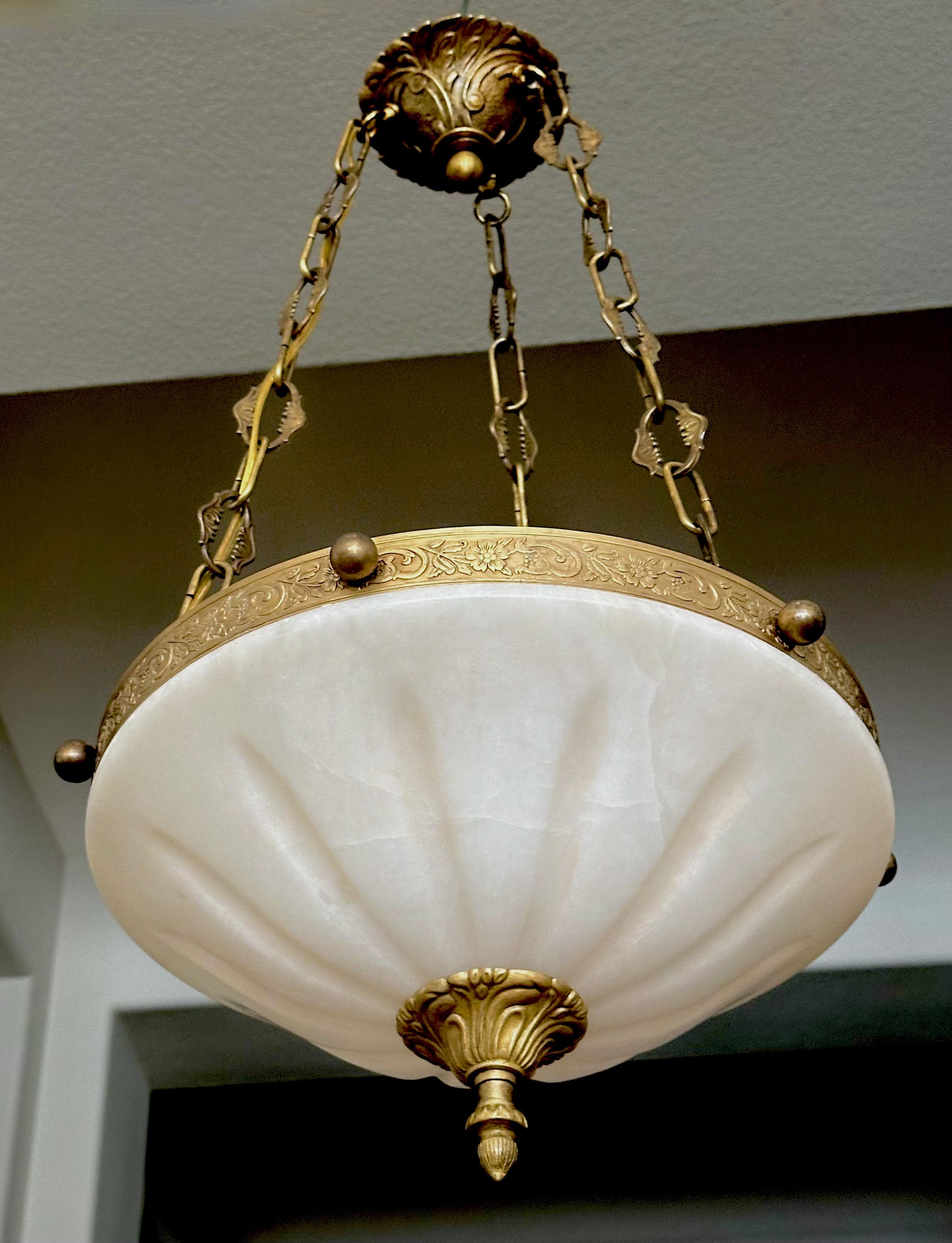 French Directoire Style Alabaster Chandelier Pendant Light 14