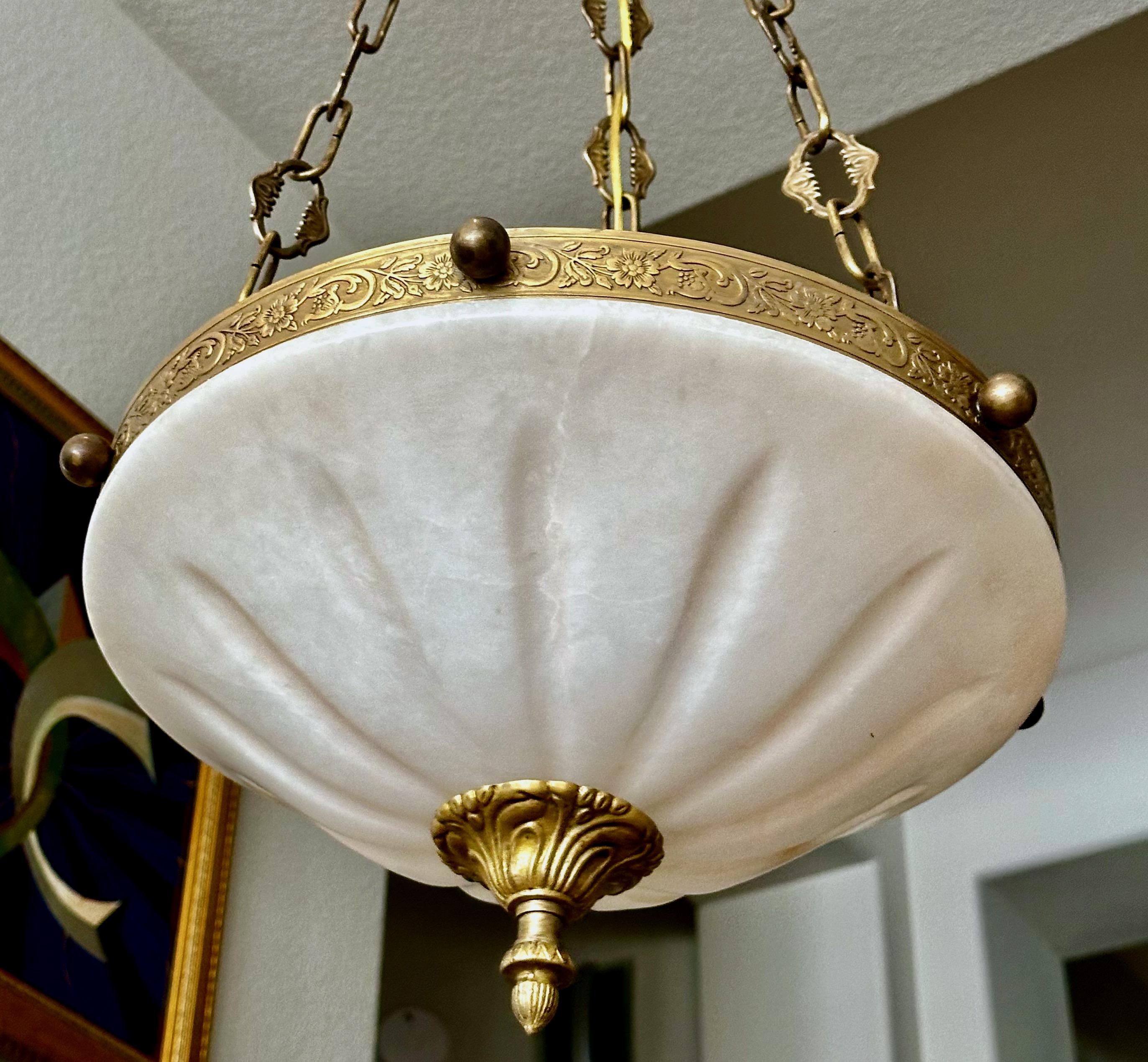 European French Directoire Style Alabaster Chandelier Pendant Light For Sale
