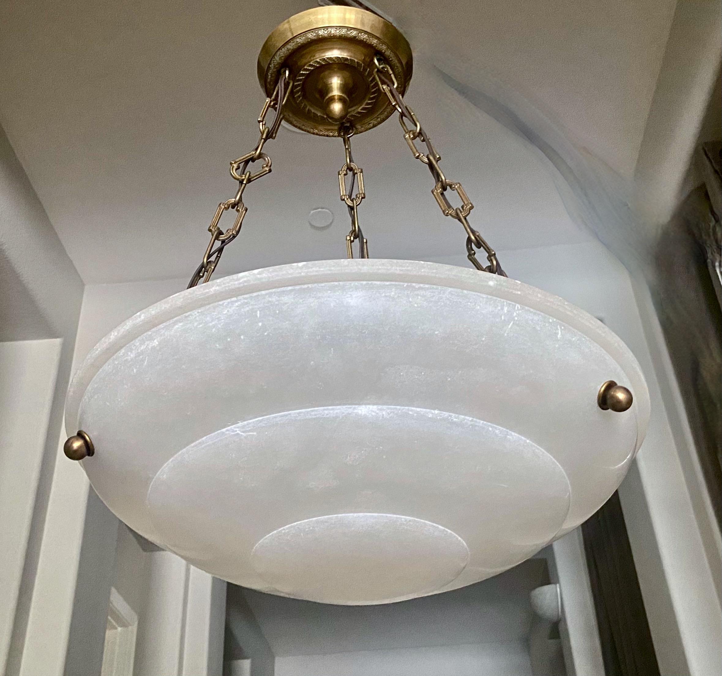 French Directoire Style Alabaster Chandelier Pendant Light In Good Condition In Palm Springs, CA