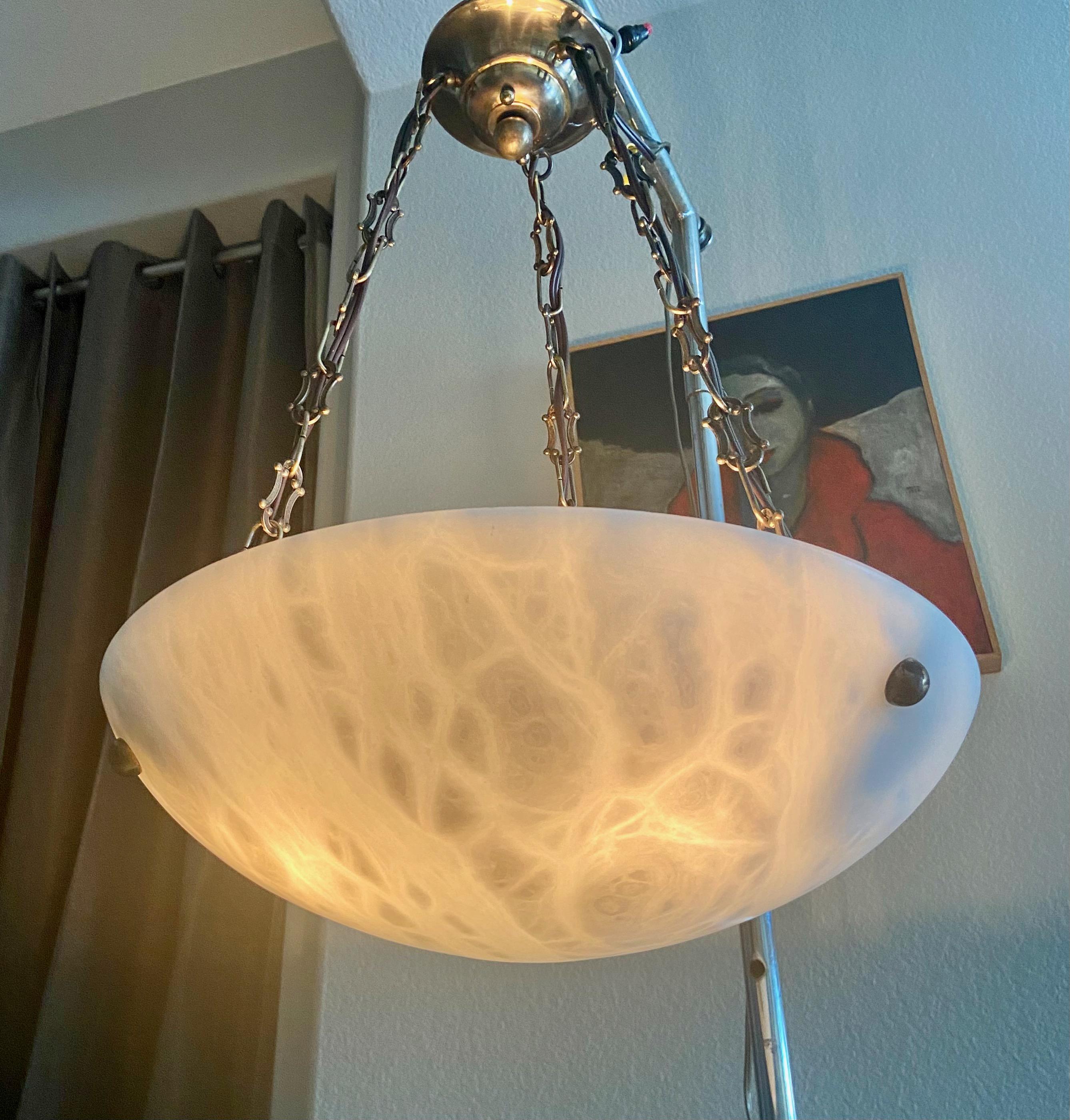 French Directoire Style Alabaster Chandelier Pendant Light In Good Condition In Palm Springs, CA