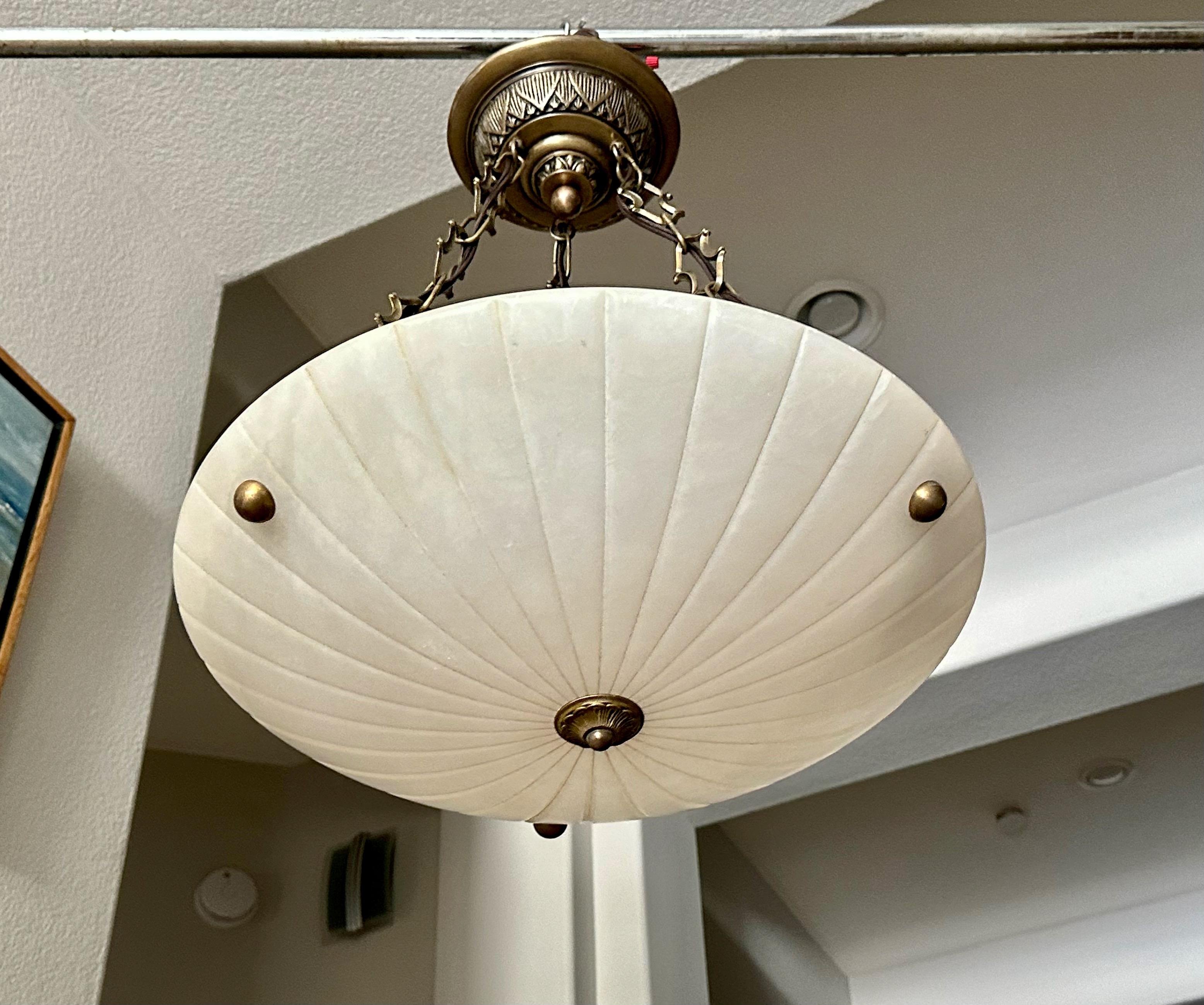 European French Directoire Style Alabaster Chandelier Pendant Light