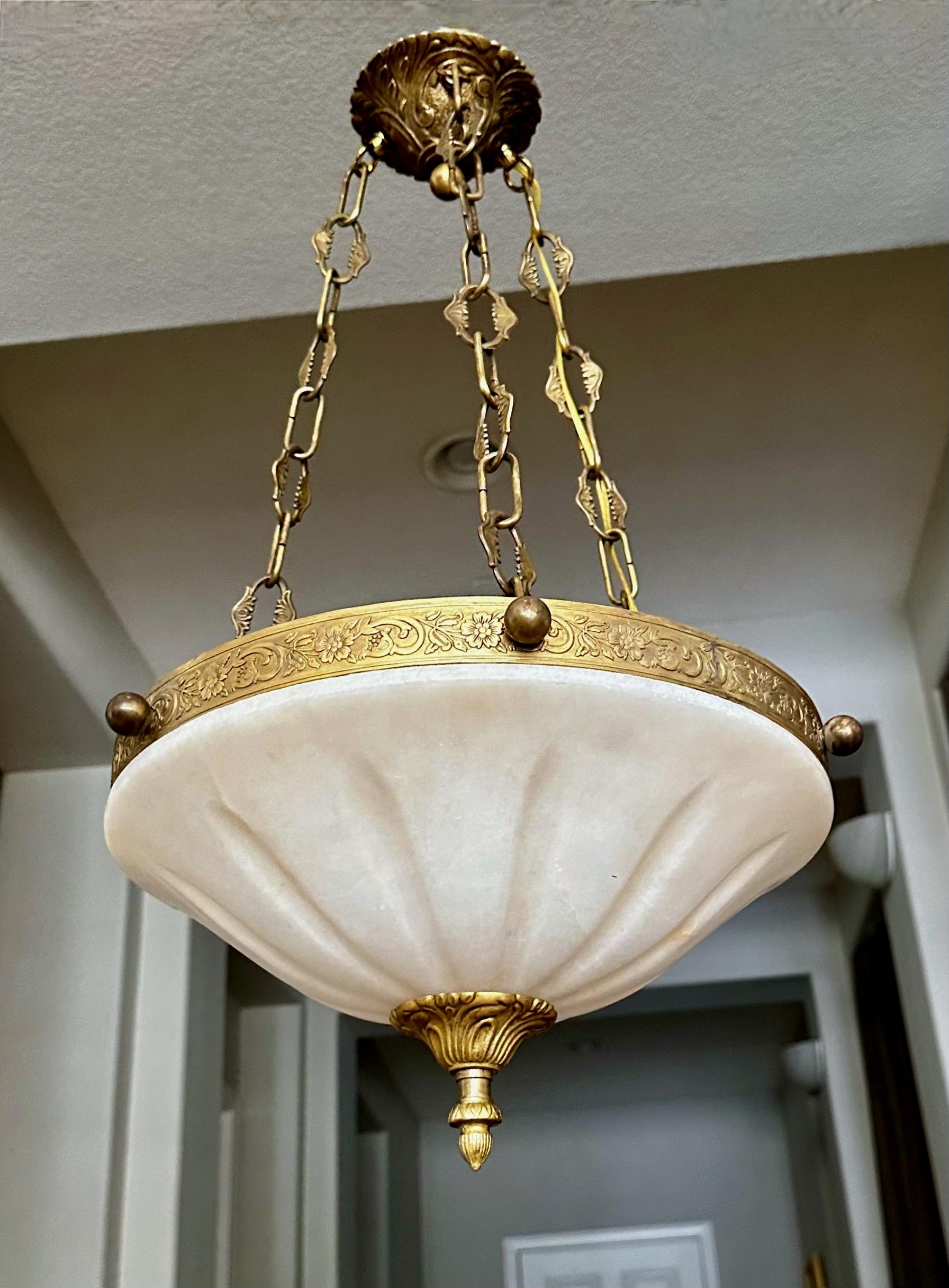 Late 20th Century French Directoire Style Alabaster Chandelier Pendant Light For Sale