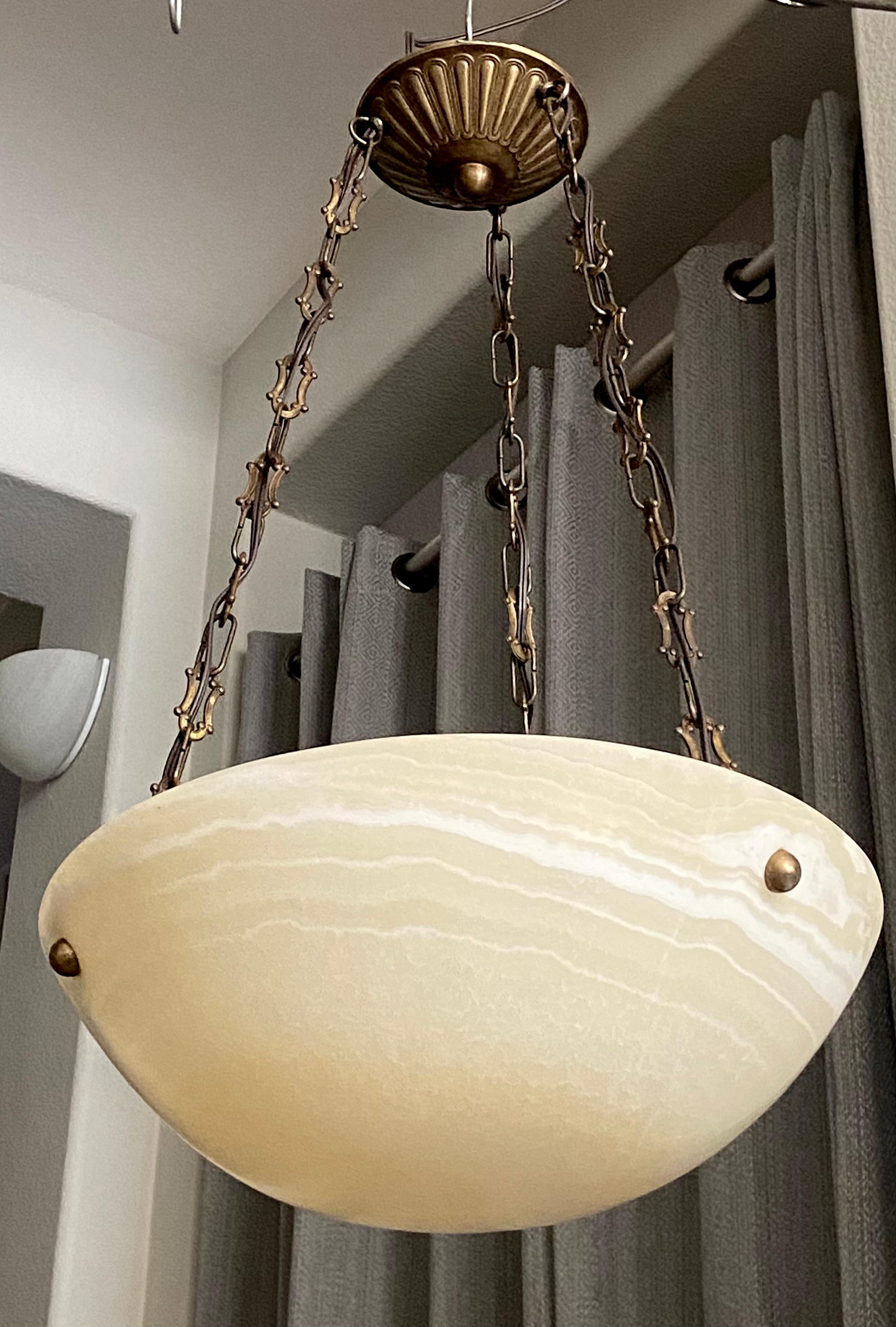 20th Century French Directoire Style Alabaster Chandelier Pendant Light