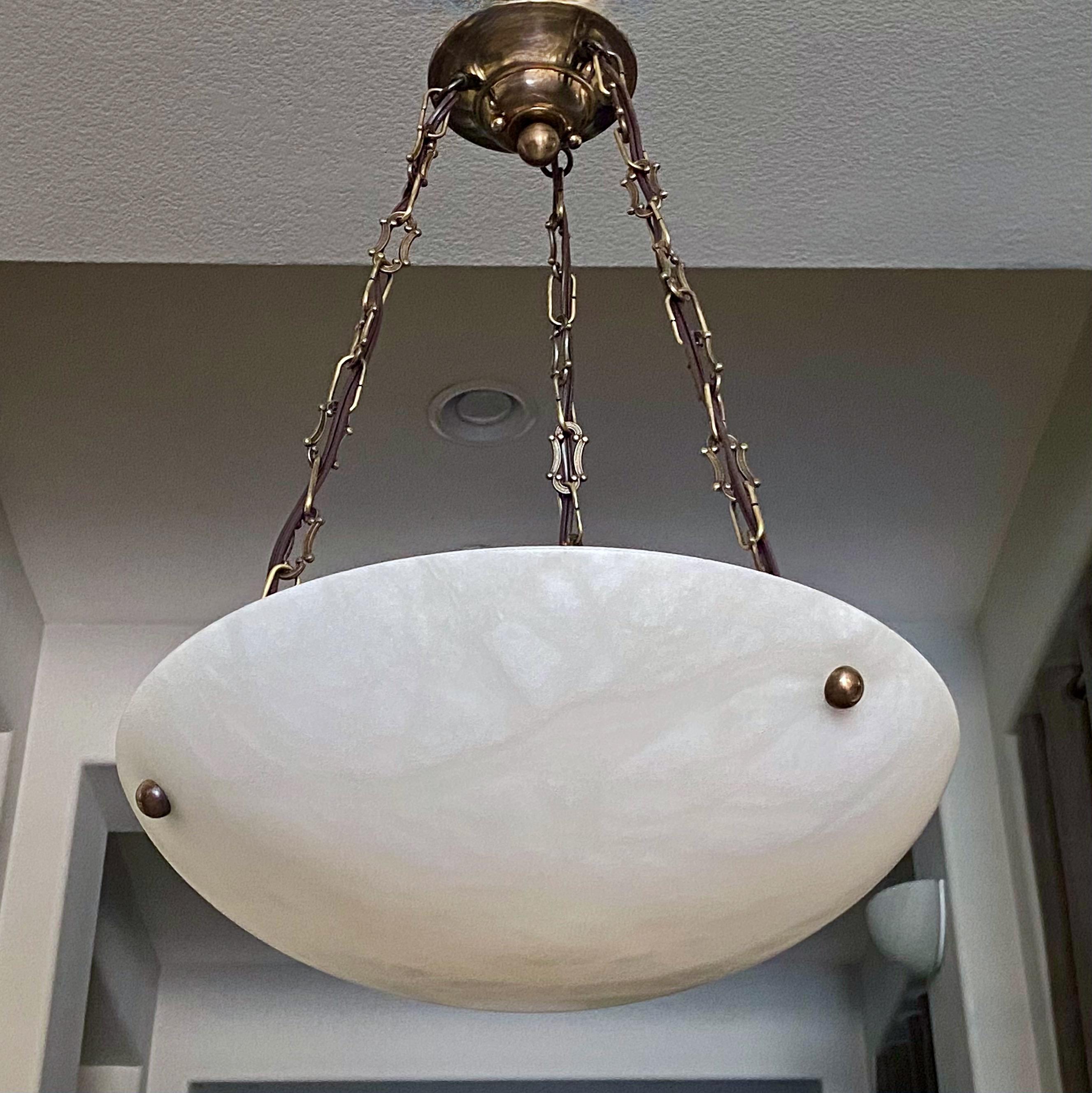 Brass French Directoire Style Alabaster Chandelier Pendant Light