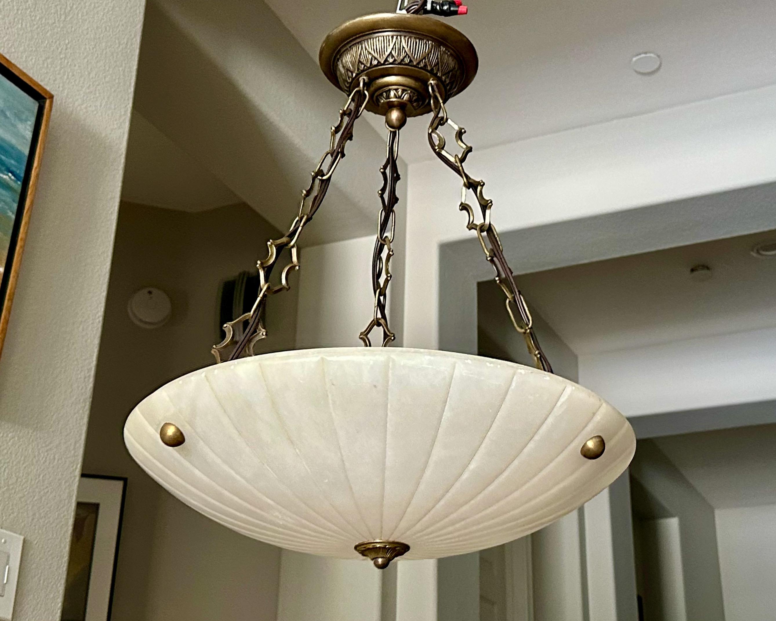 Mid-20th Century French Directoire Style Alabaster Chandelier Pendant Light
