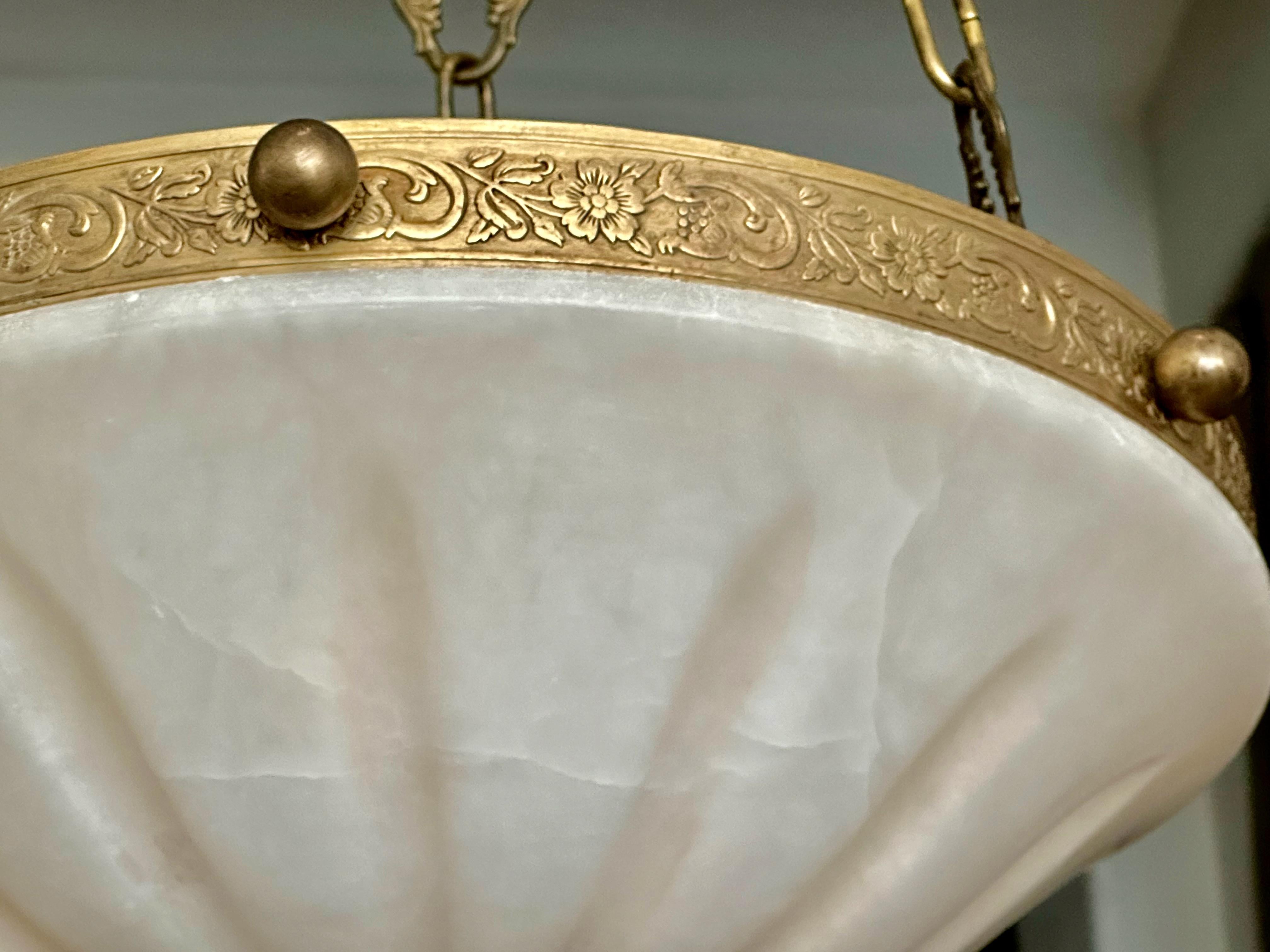 French Directoire Style Alabaster Chandelier Pendant Light For Sale 1