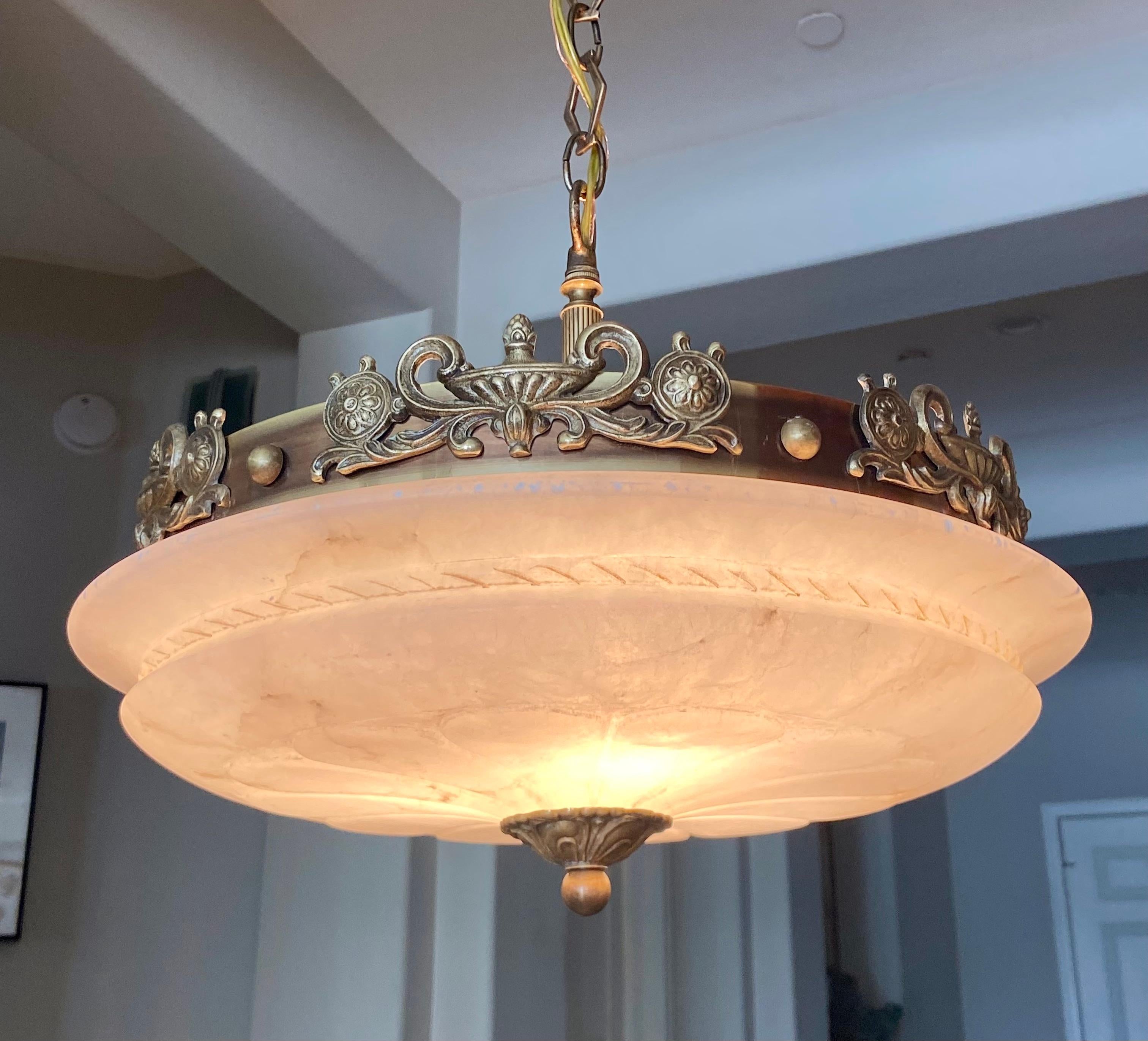 French Directoire Style Alabaster Chandelier Pendant Light 1
