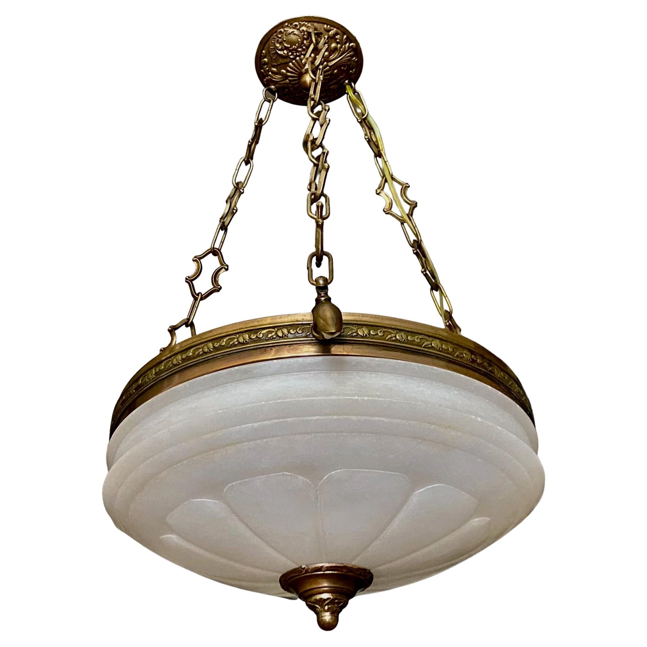 French Directoire Style Alabaster Chandelier Pendant Light