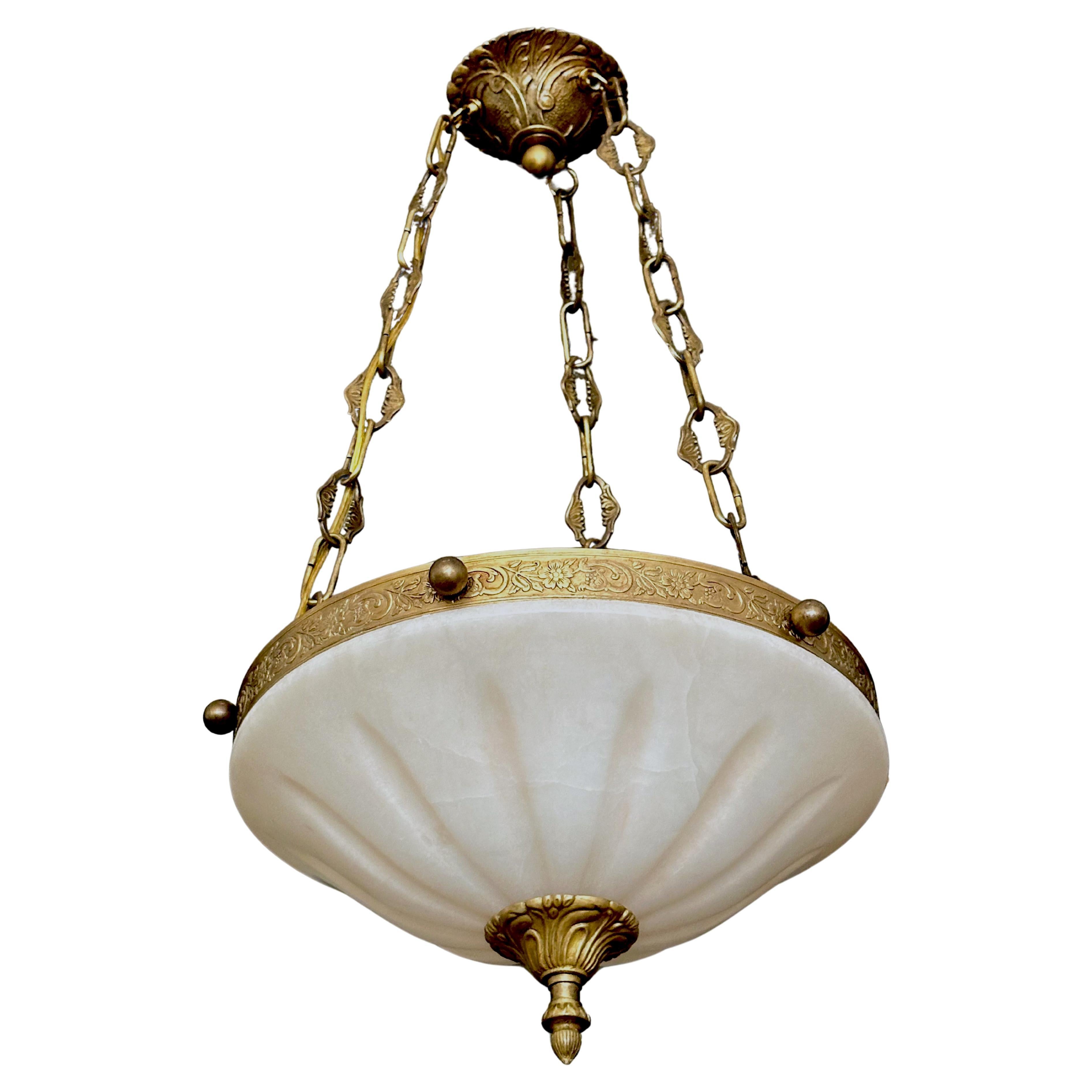 French Directoire Style Alabaster Chandelier Pendant Light For Sale