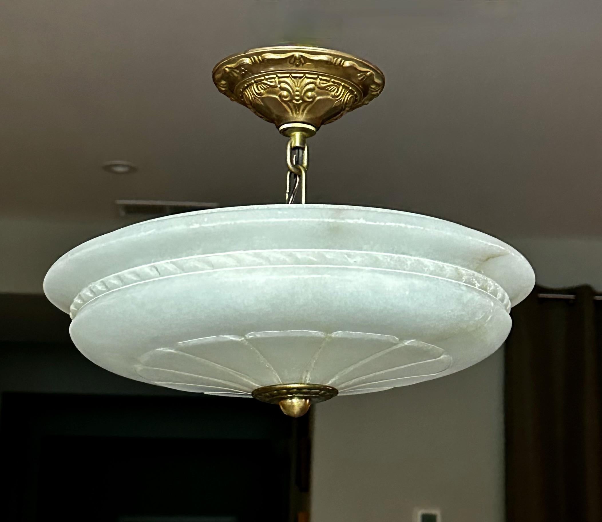 French Directoire Style Alabaster Flushmount Ceiling Light For Sale 4