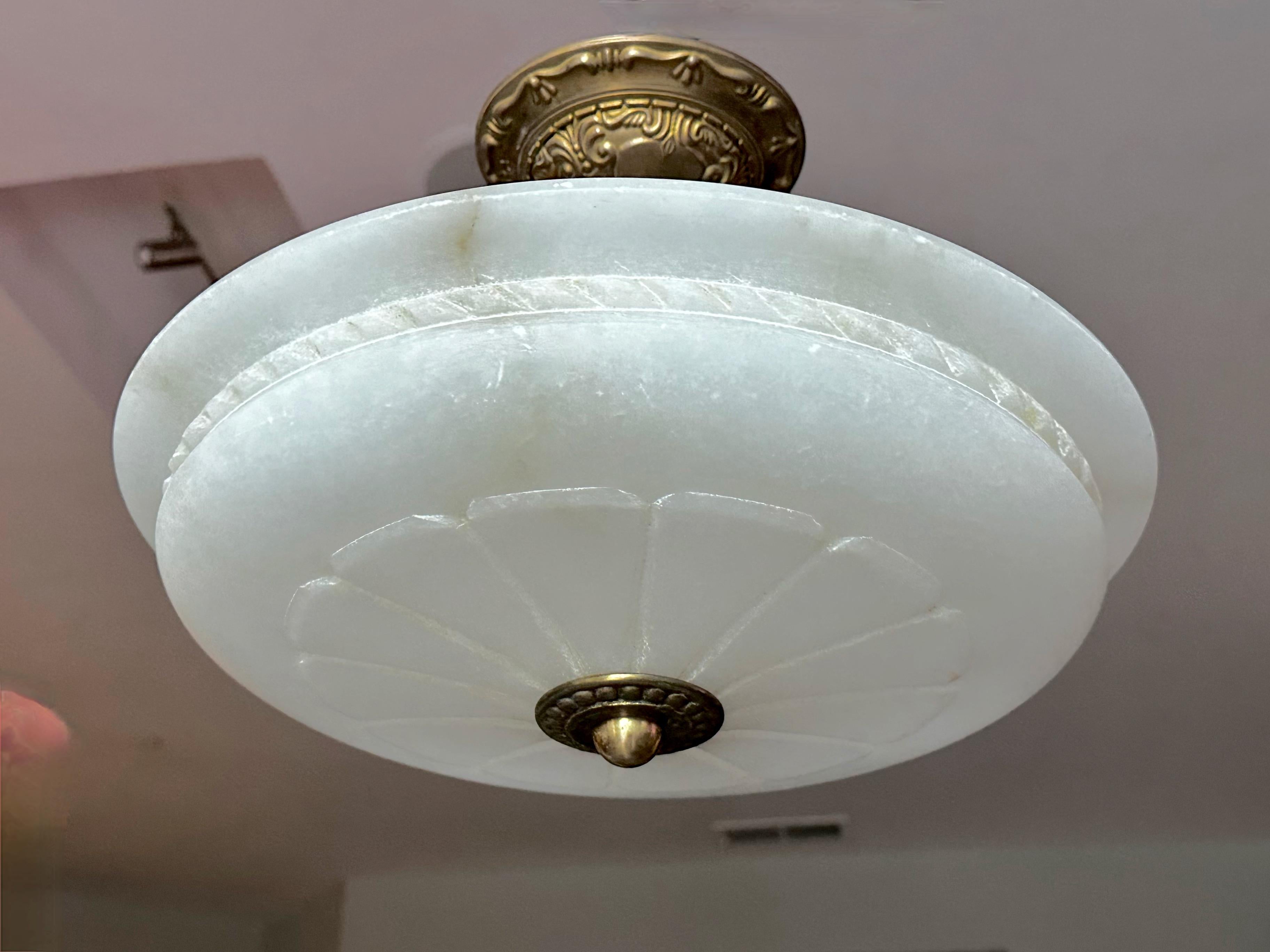 French Directoire Style Alabaster Flushmount Ceiling Light For Sale 8