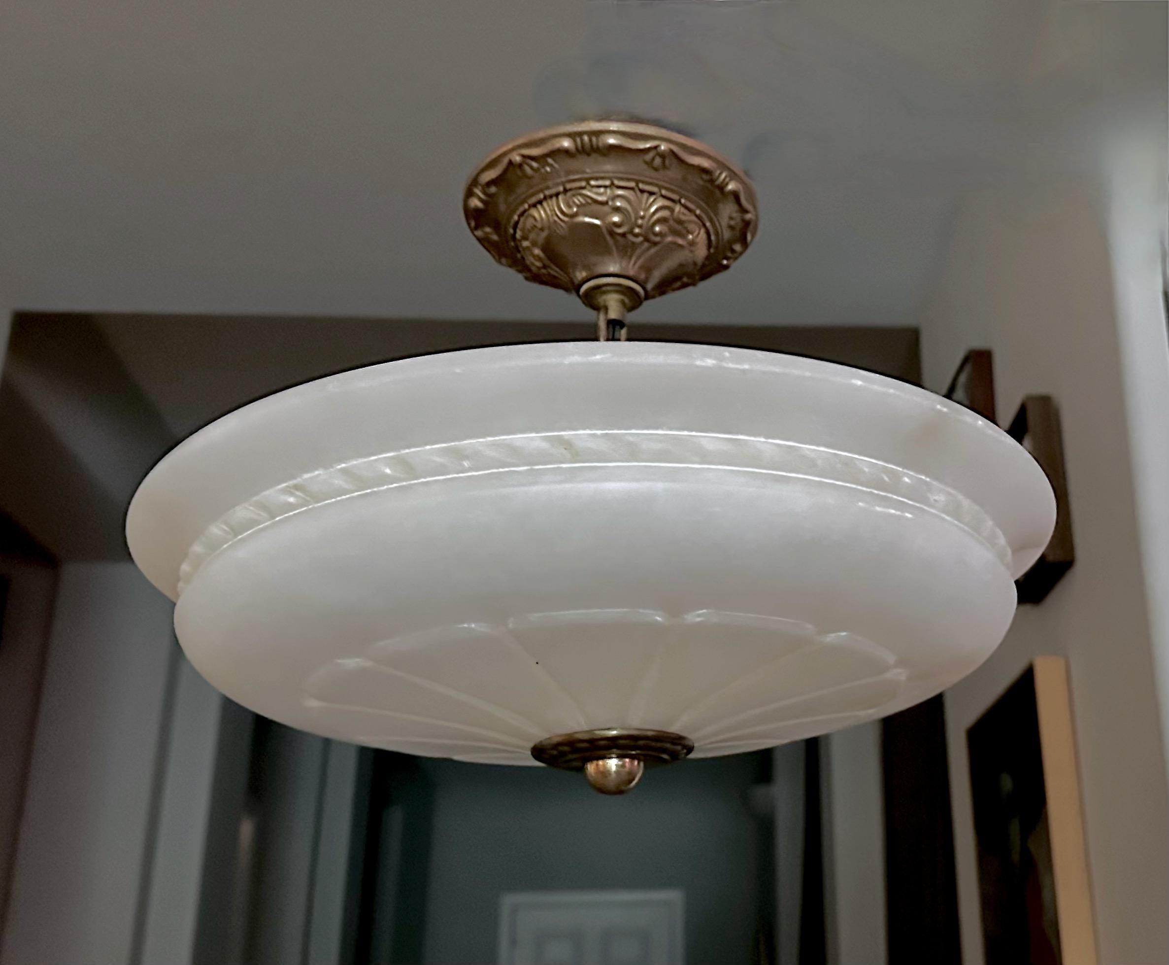 French Directoire Style Alabaster Flushmount Ceiling Light For Sale 14