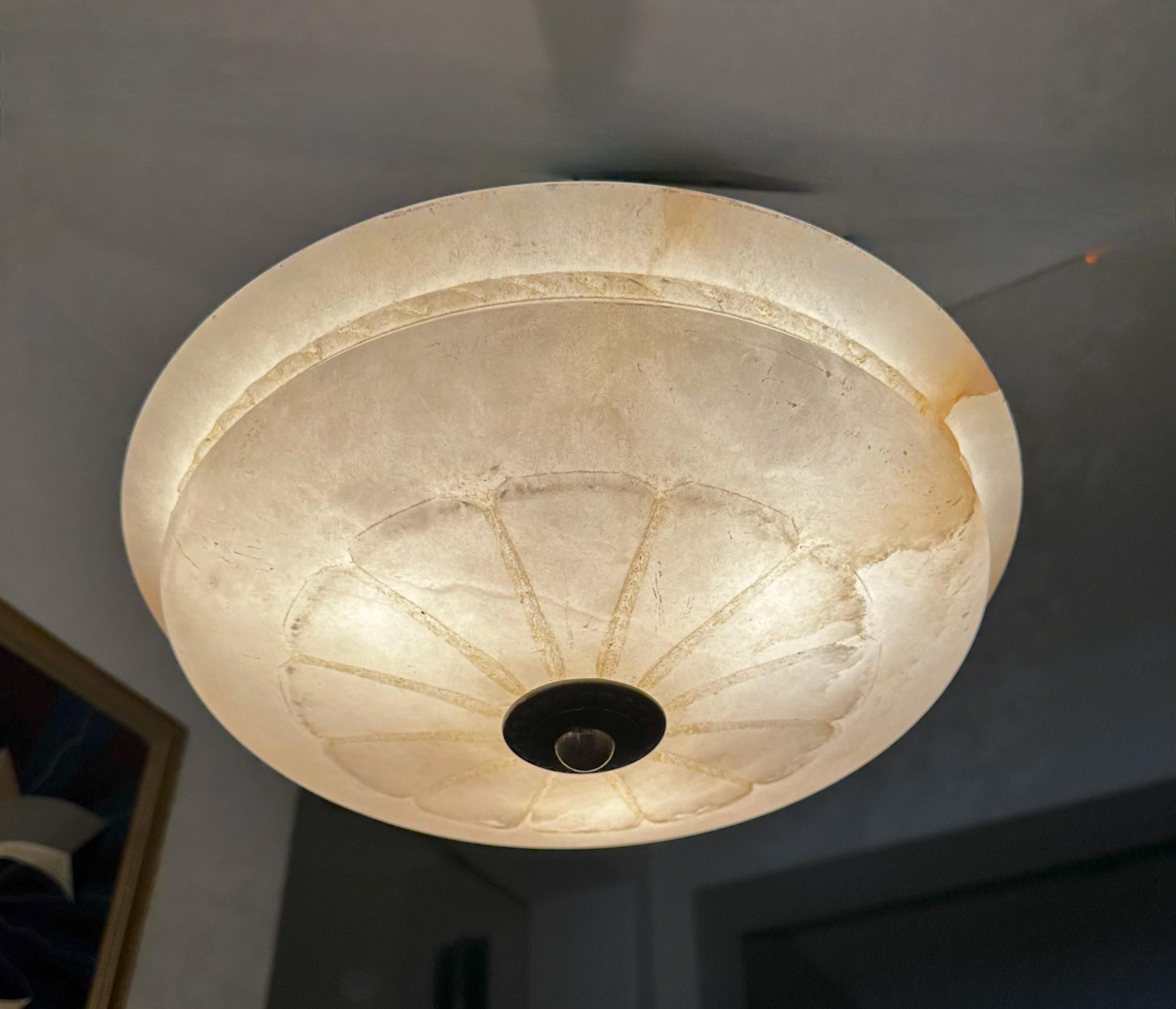European French Directoire Style Alabaster Flushmount Ceiling Light For Sale