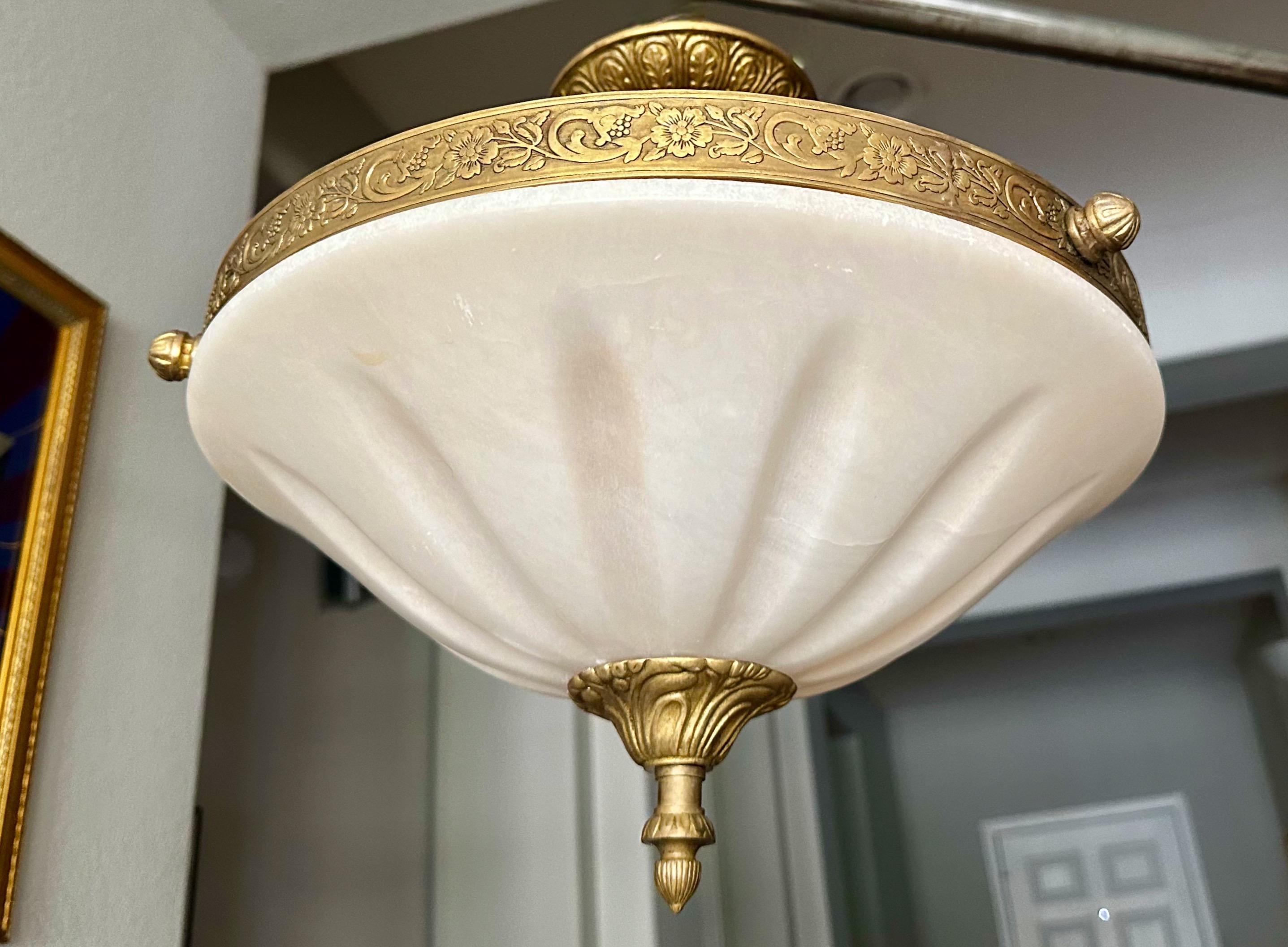 French Directoire Style Alabaster Flushmount Ceiling Light In Good Condition In Palm Springs, CA