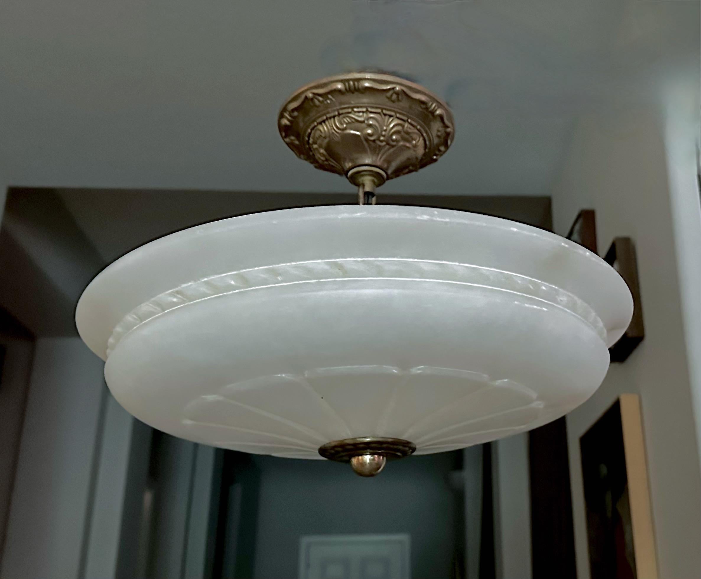 French Directoire Style Alabaster Flushmount Ceiling Light In Good Condition For Sale In Palm Springs, CA