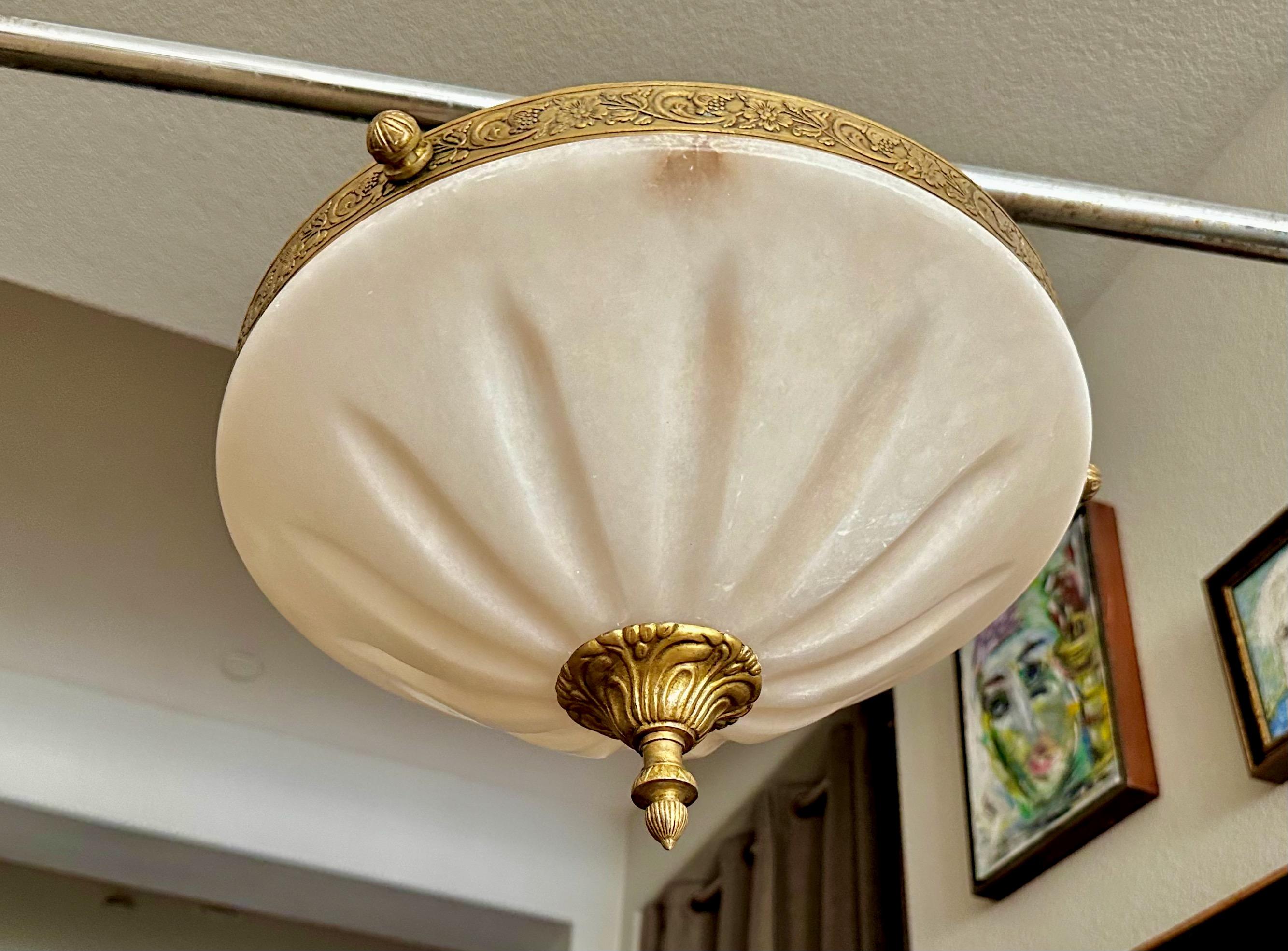 Late 20th Century French Directoire Style Alabaster Flushmount Ceiling Light