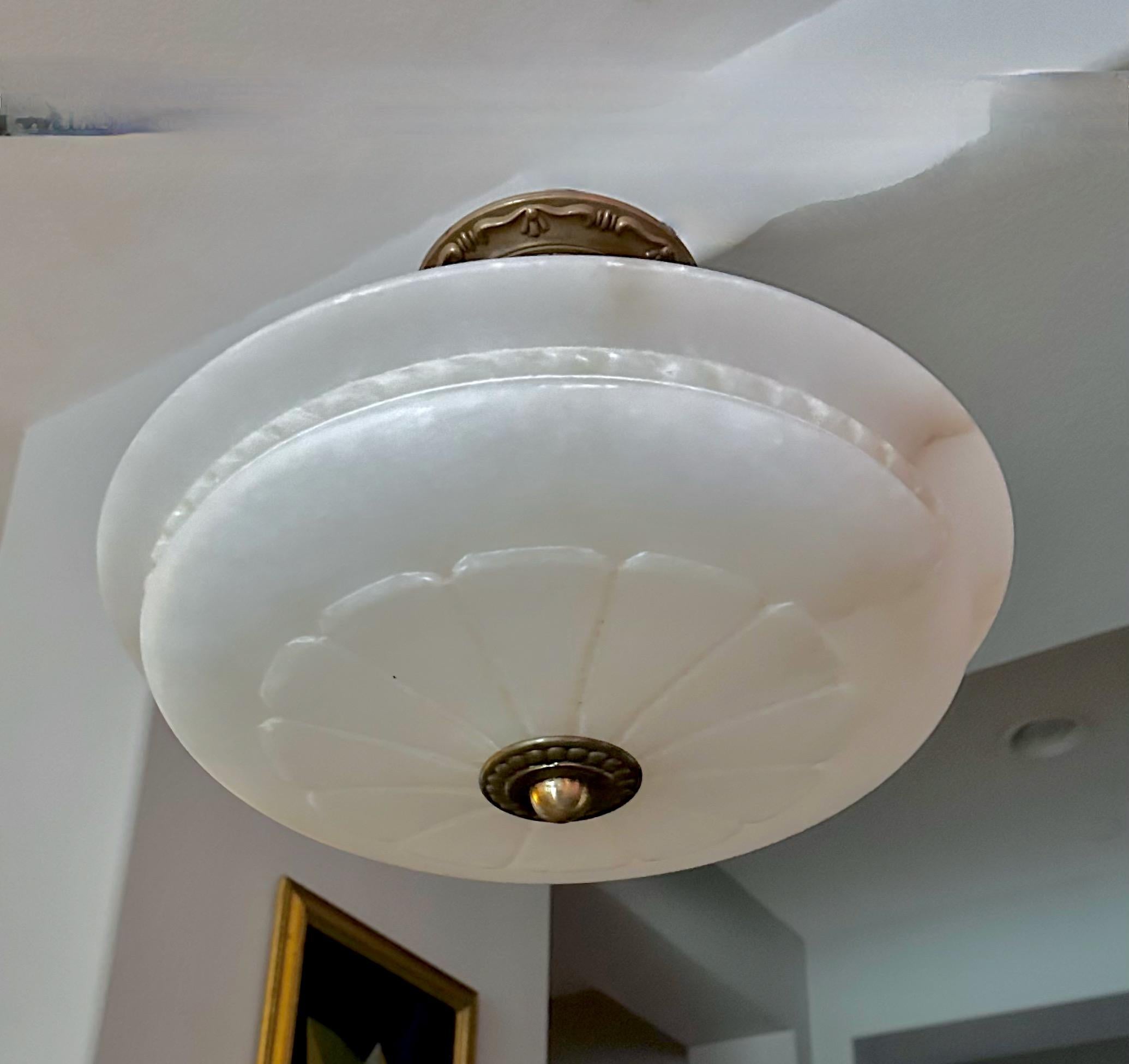 Mid-20th Century French Directoire Style Alabaster Flushmount Ceiling Light For Sale