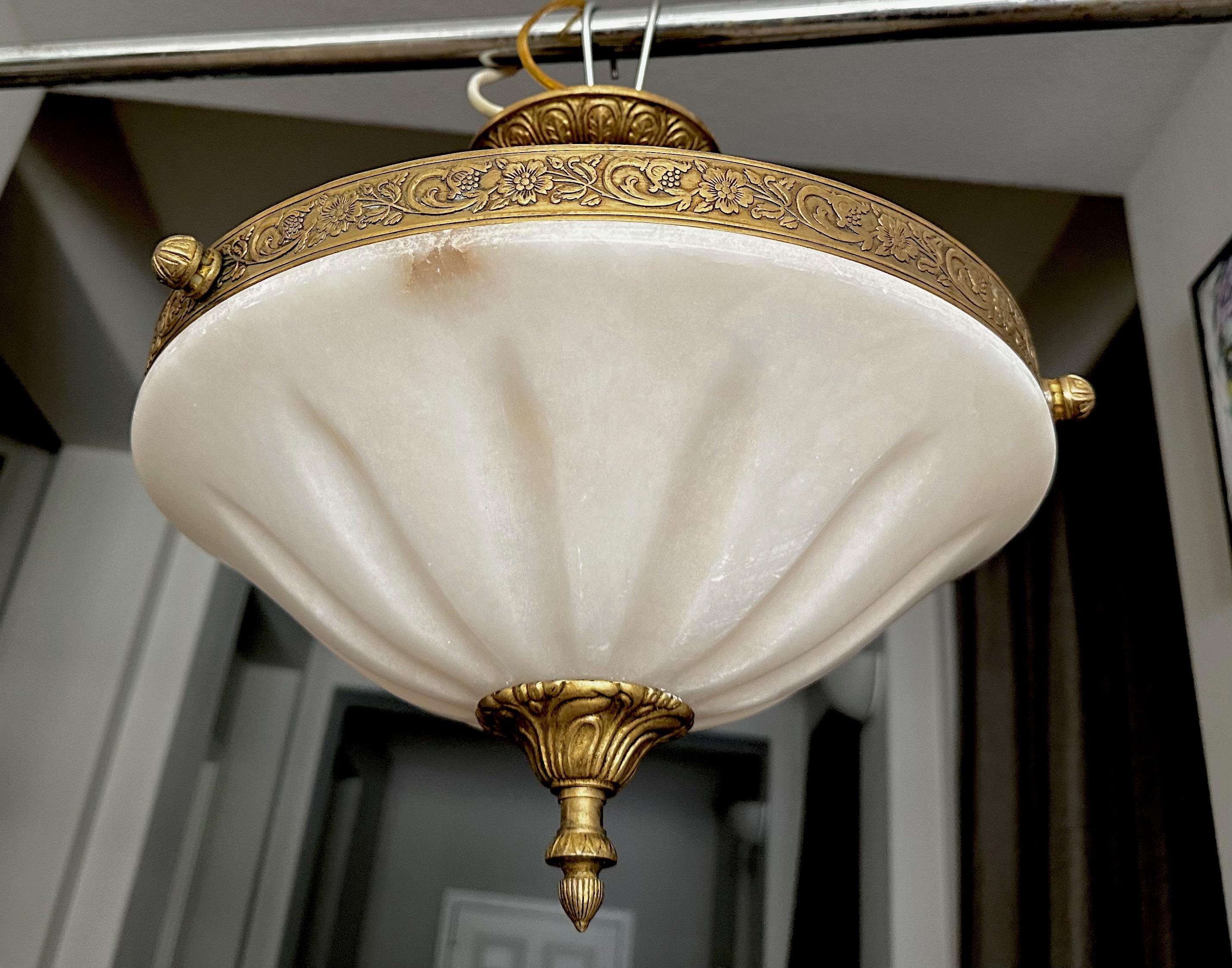 French Directoire Style Alabaster Flushmount Ceiling Light 1