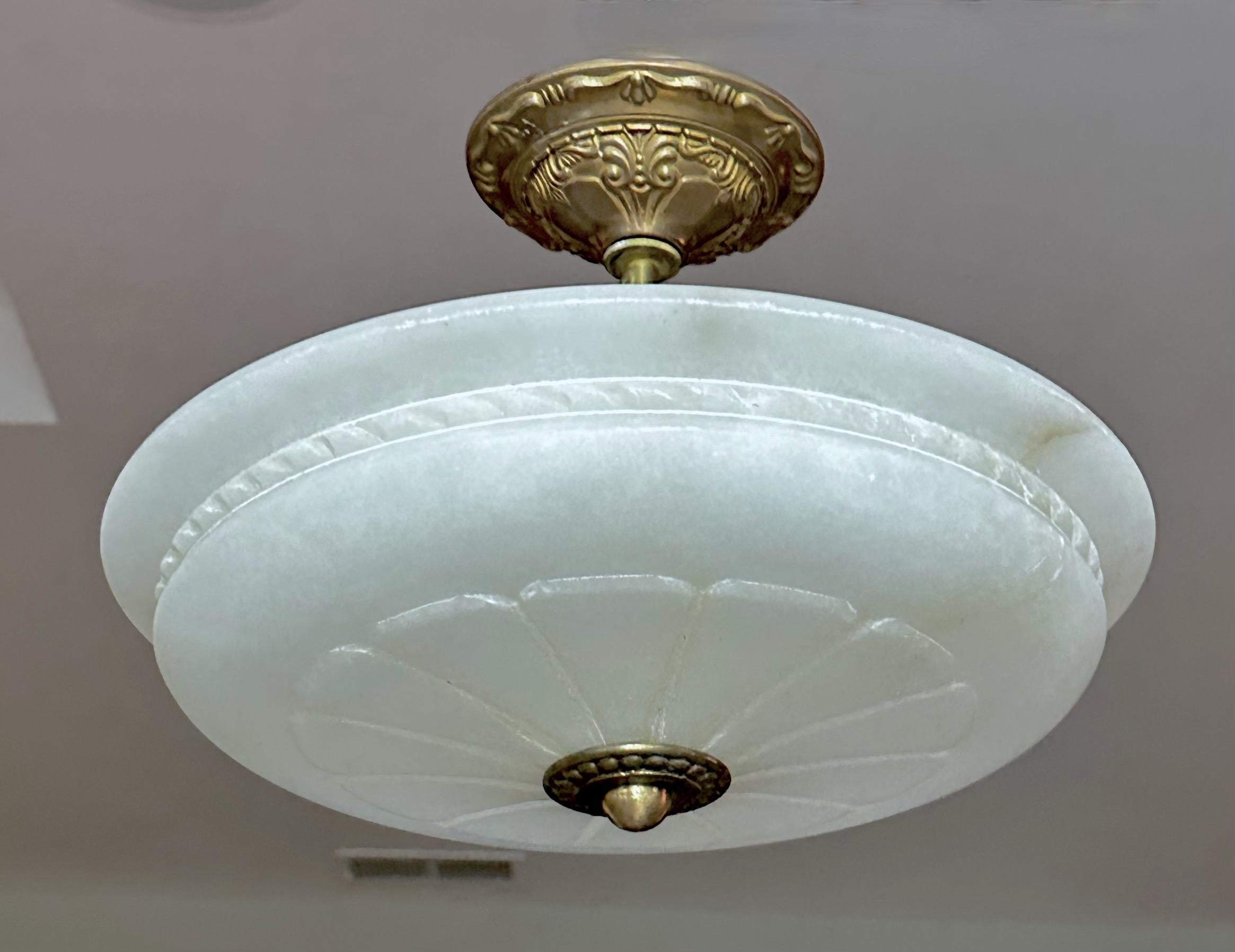 French Directoire Style Alabaster Flushmount Ceiling Light For Sale 2