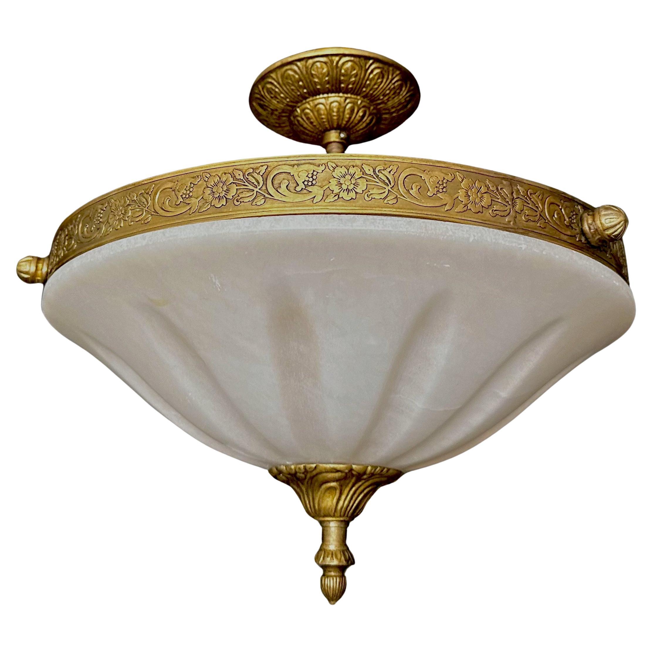 French Directoire Style Alabaster Flushmount Ceiling Light