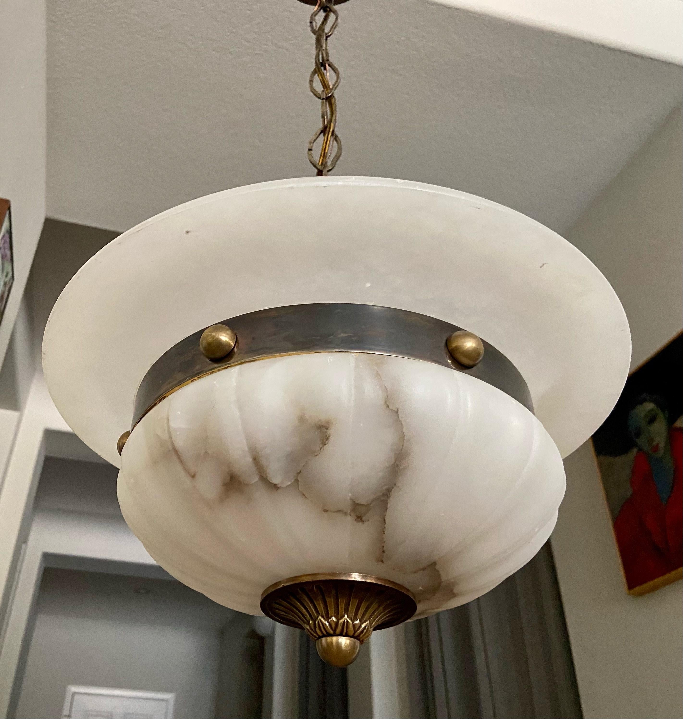 French Directoire Style Alabaster Pendant Light 14