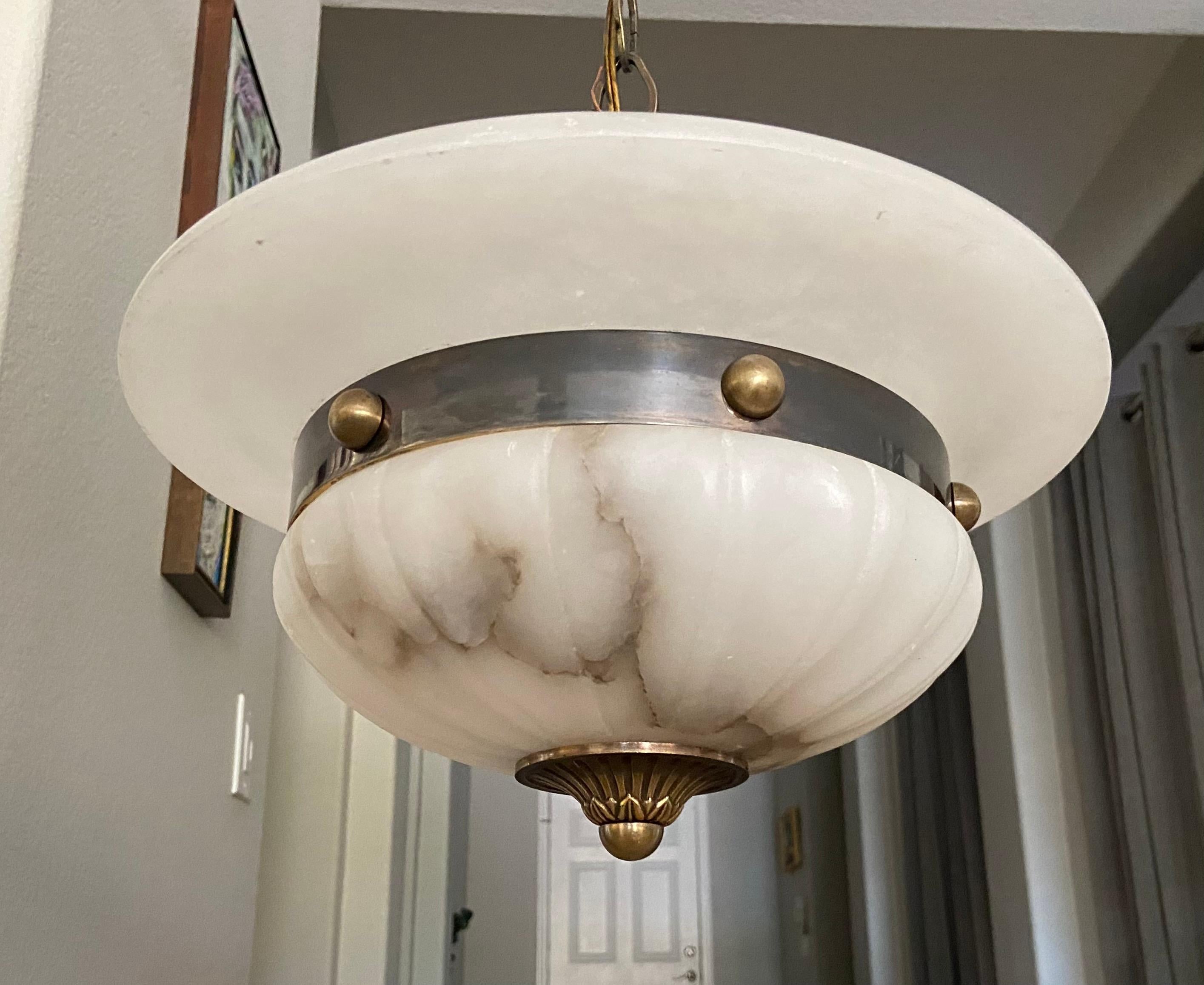French Directoire Style Alabaster Pendant Light In Good Condition In Palm Springs, CA