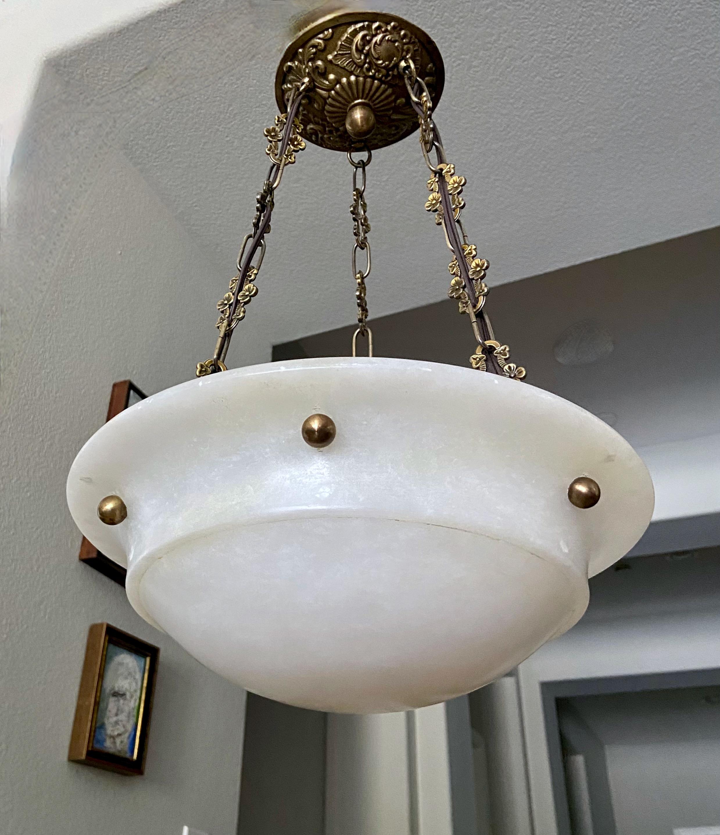 French Directoire Style Alabaster Pendant Light In Good Condition In Palm Springs, CA