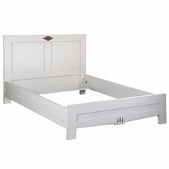 French Directoire Style Bed Frame, Pearl Grey Lacquered and Full of Charm