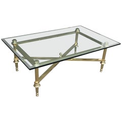 French Directoire Style Beveled Glass Rectangular Brass Coffee Cocktail Table