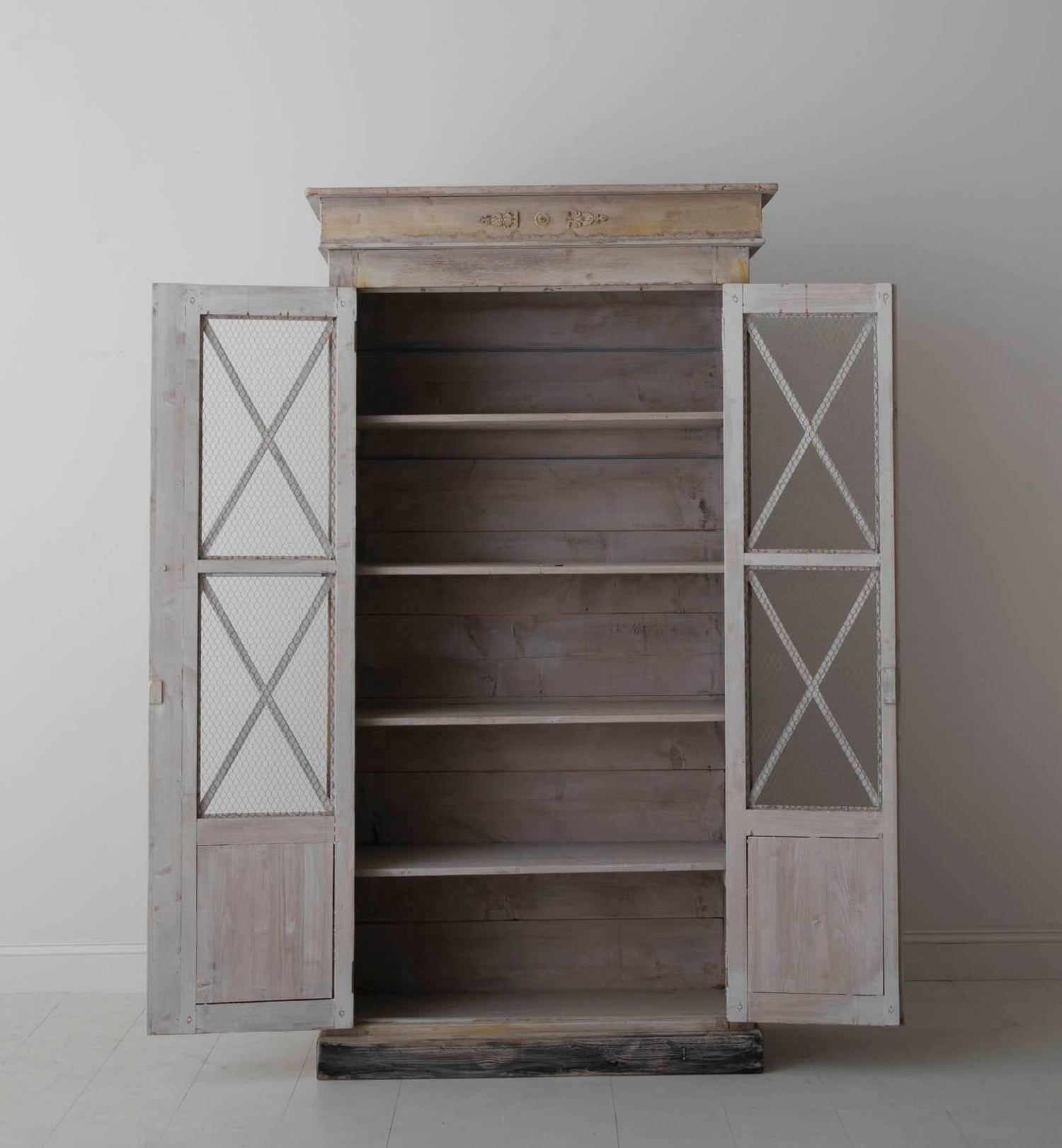 French Directoire Style Bookcase Cabinet With Chicken Wire Front