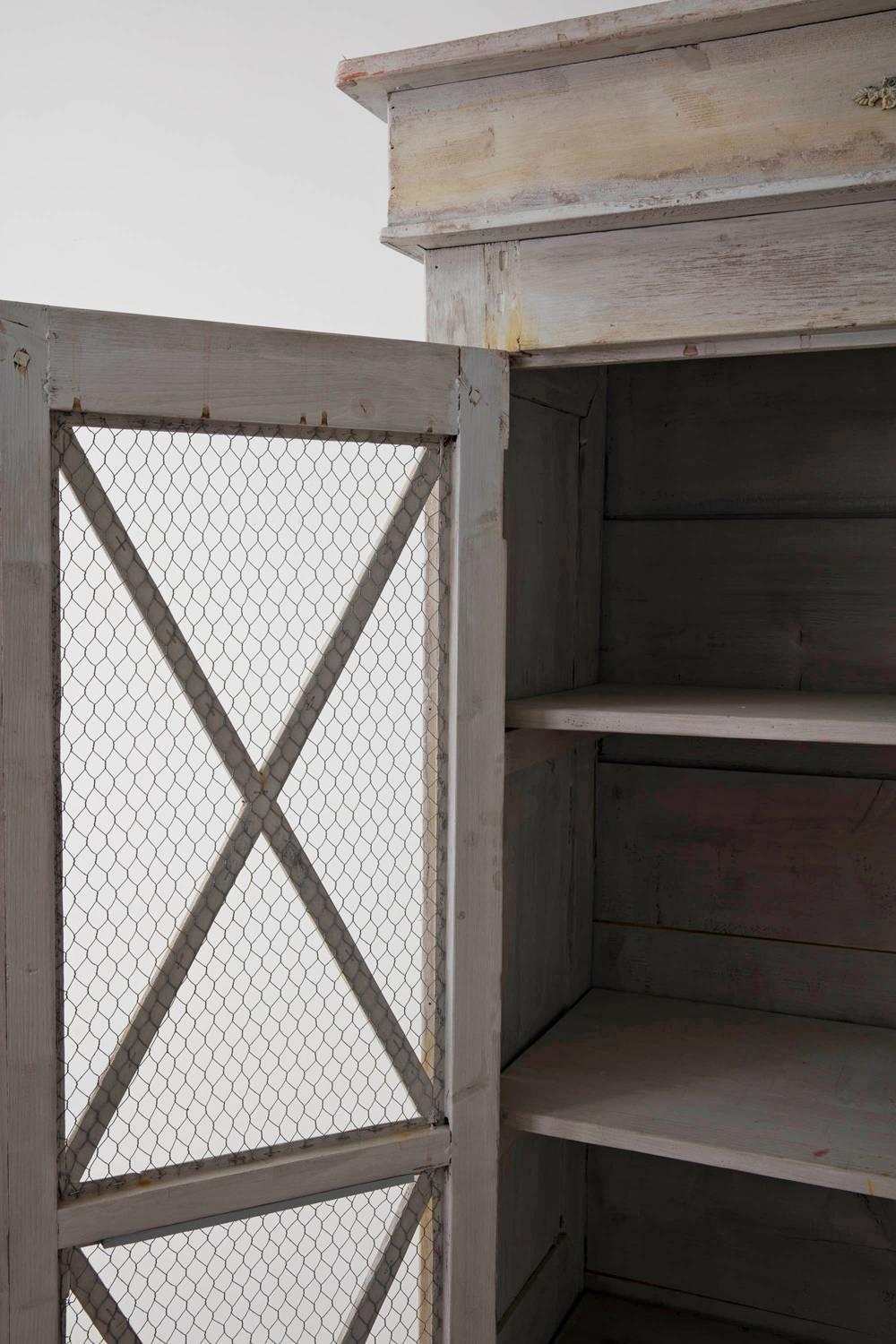 20th Century French Directoire Style Bookcase Cabinet with Chicken Wire Front