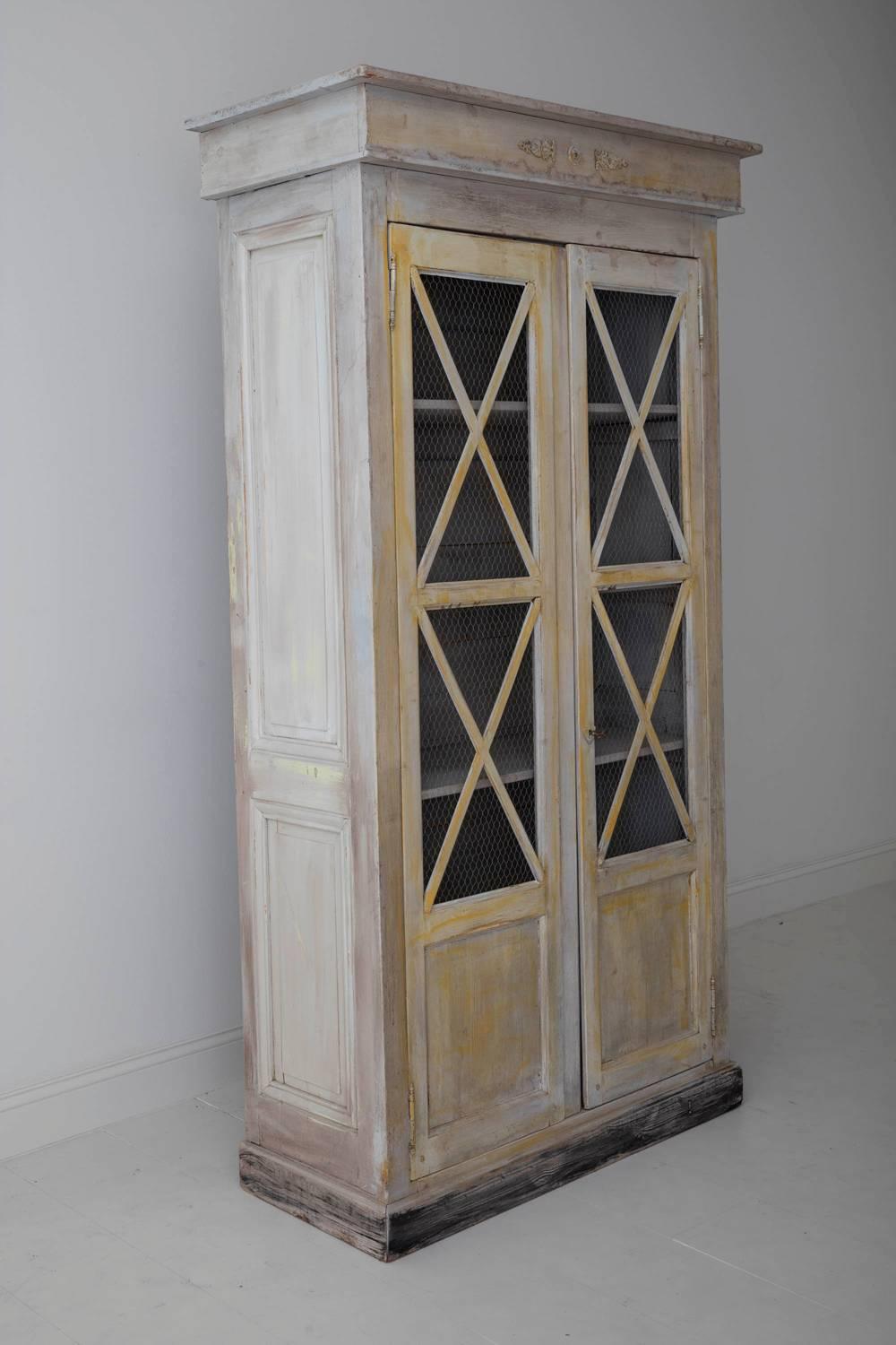 French Directoire Style Bookcase Cabinet with Chicken Wire Front 1
