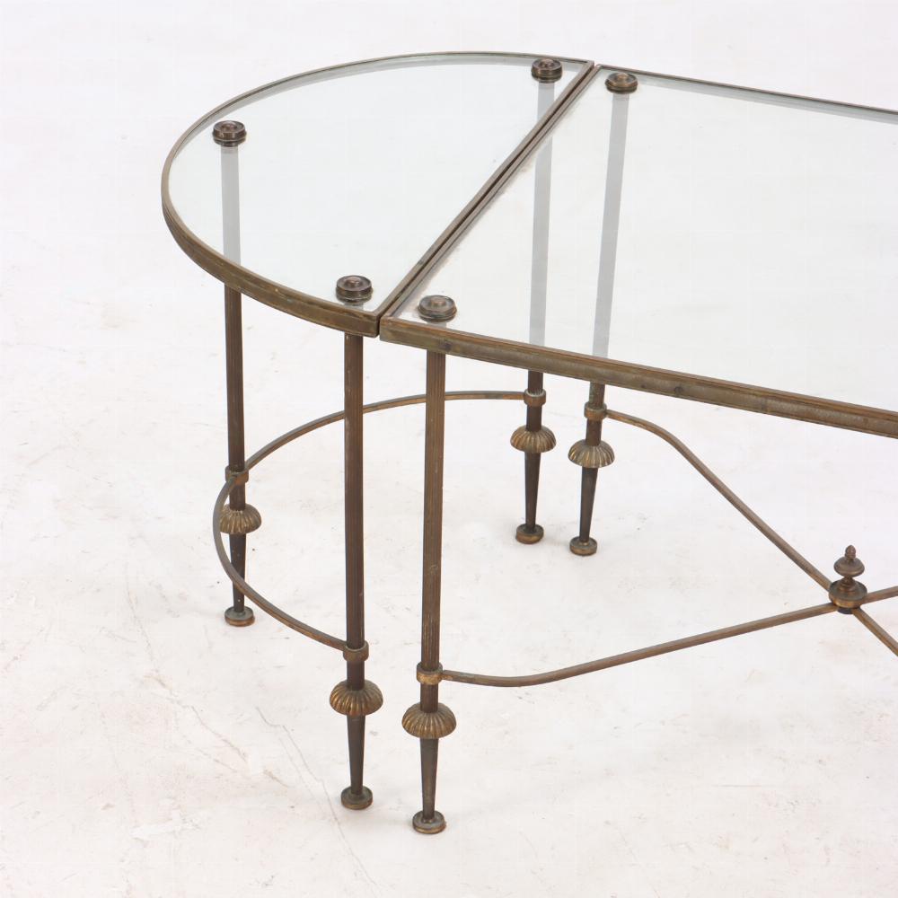 French Directoire style brass and glass three-piece coffee table C 1960. In Good Condition In Philadelphia, PA