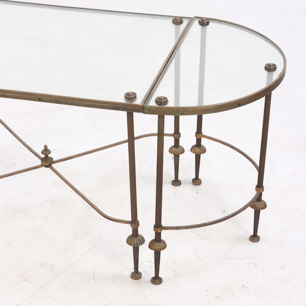 Mid-20th Century French Directoire style brass and glass three-piece coffee table C 1960.