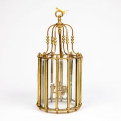 French Directoire Style Brass Hall Lantern with Beveled Glass, circa 1930