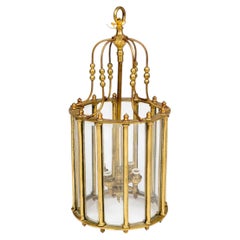 French Directoire Style Brass Hall Lantern with Beveled Glass, circa 1930