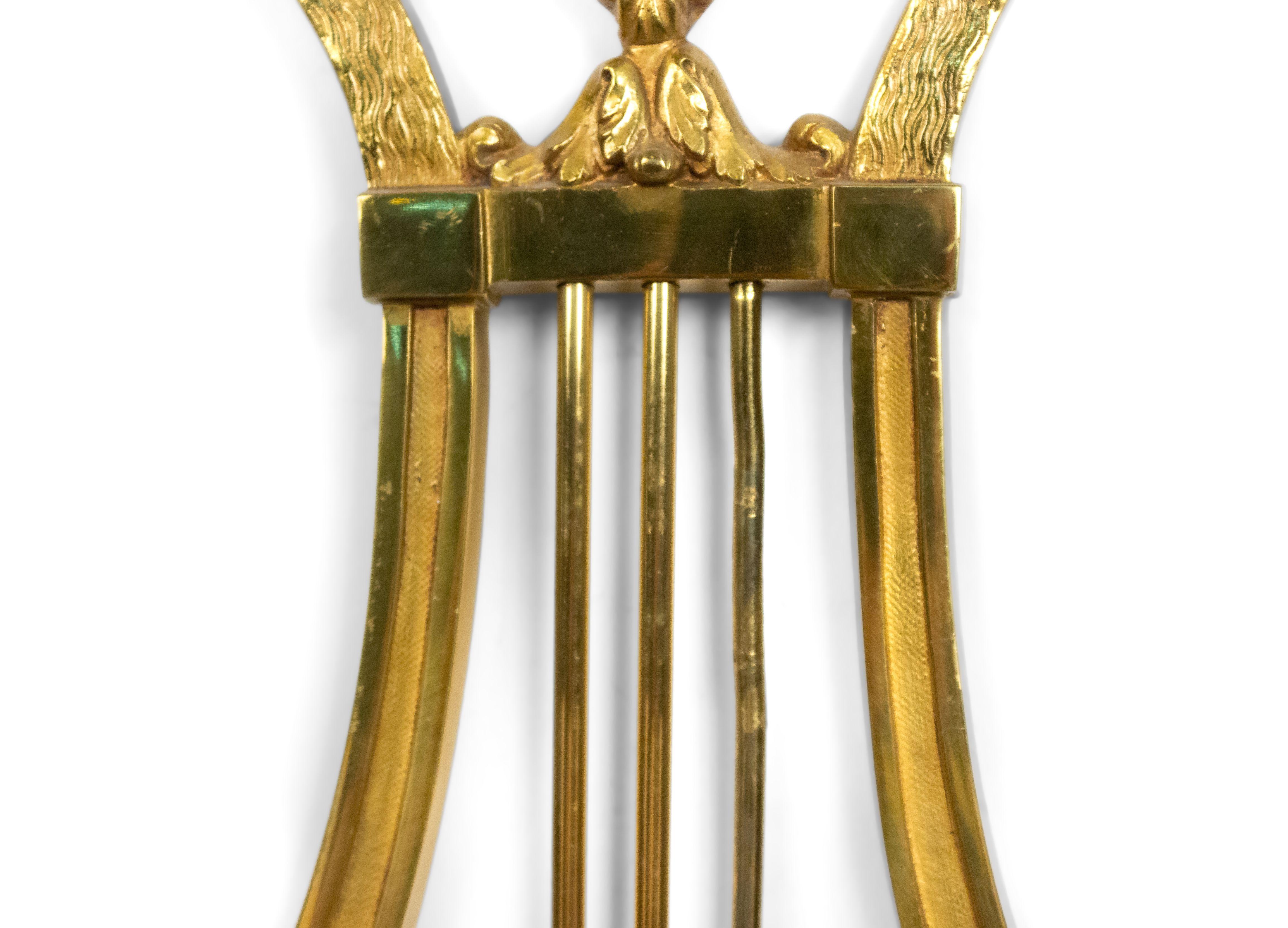 French Directoire Style Brass Lyre Wall Sconces For Sale 3
