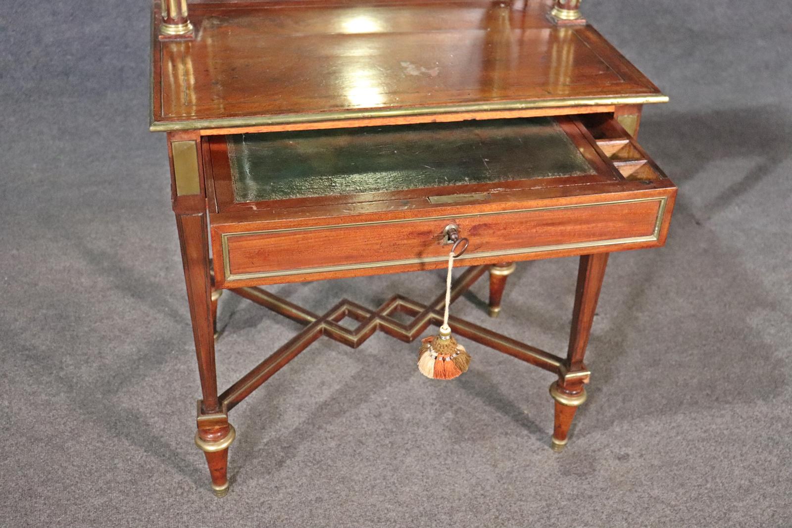 Late 19th Century French Directoire Style Brass Trimmed Leather Top Vanity Desk, Circa 1890 For Sale