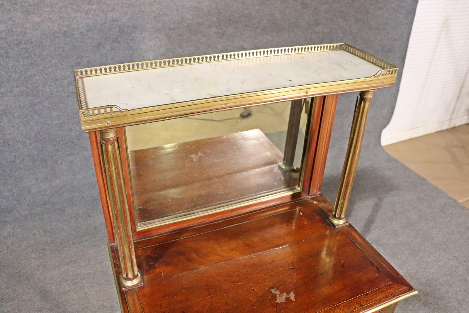 French Directoire Style Brass Trimmed Leather Top Vanity Desk, Circa 1890 For Sale 2