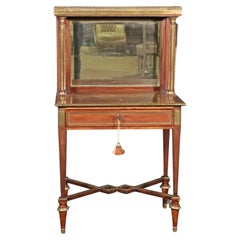 French Directoire Style Brass Trimmed Leather Top Vanity Desk, Circa 1890