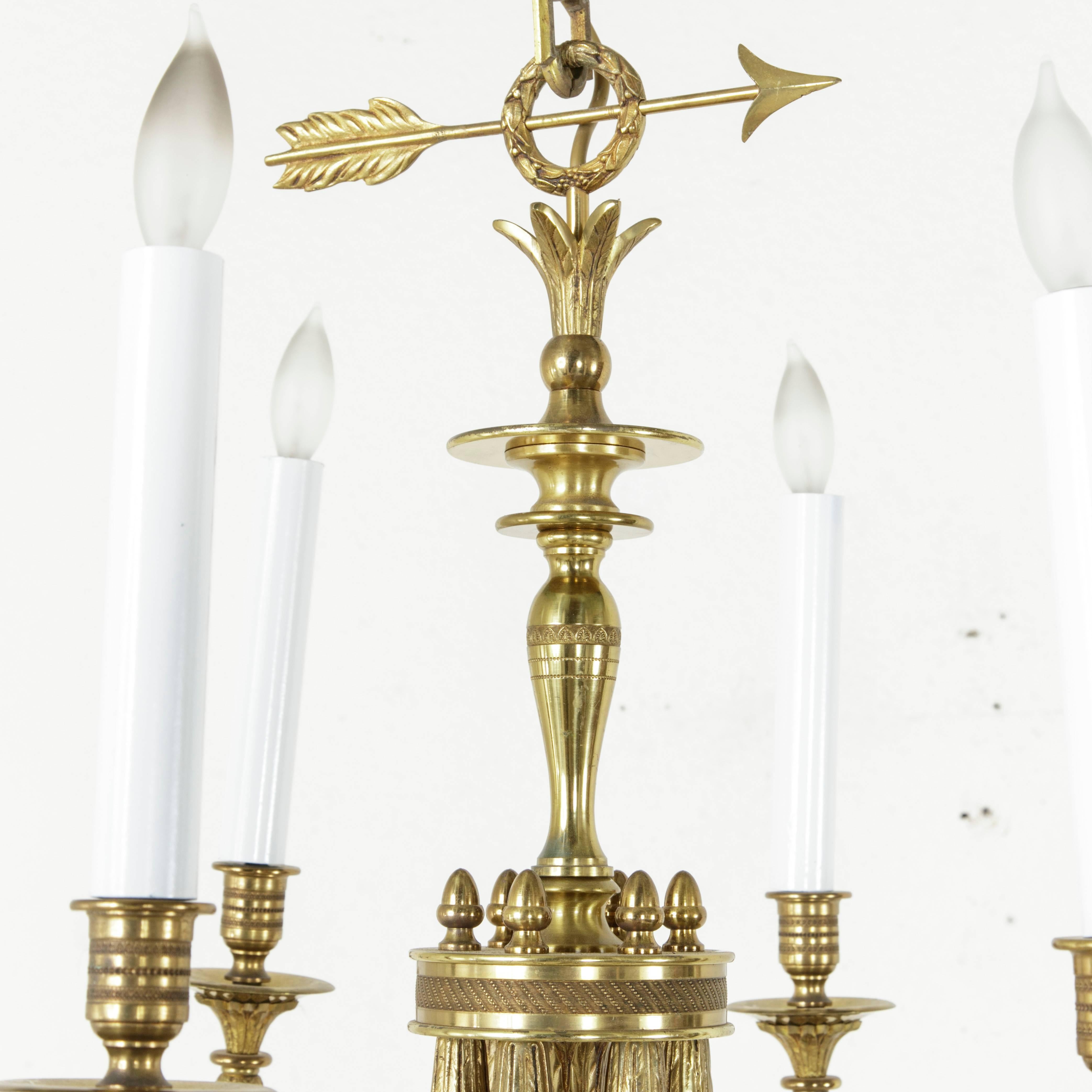 French Directoire Style Bronze Chandelier with Arrow Motif and Six Lights 2